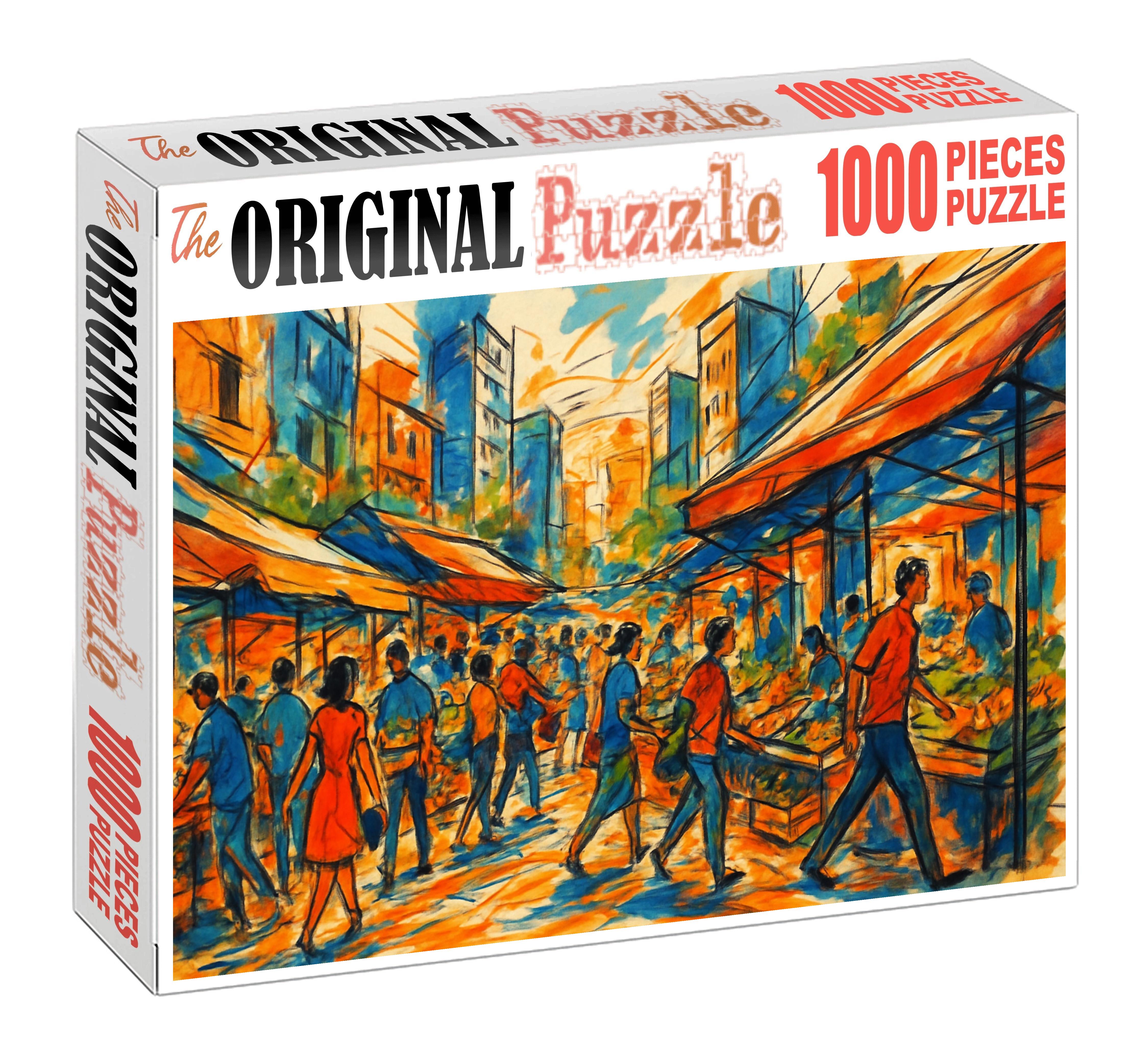 Energetic City Market Loose Ink And Watercolor Sketch Puzzle Challenge