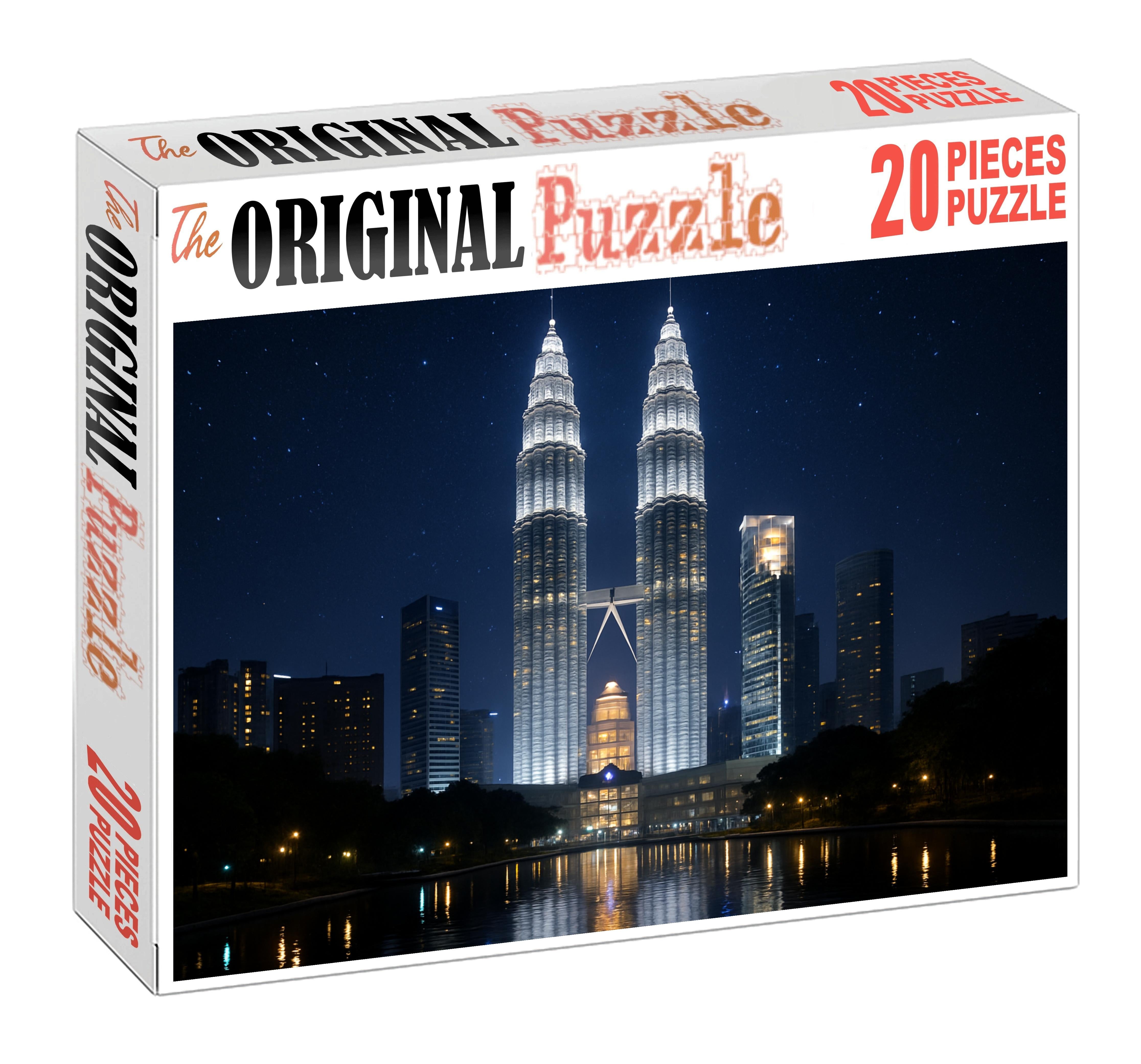 Petronas Towers Rising In Kuala Lumpur Malaysia Identified By 6905 Globally As Twin Pinnacles Of Modern Engineering 20 Piece Puzzle