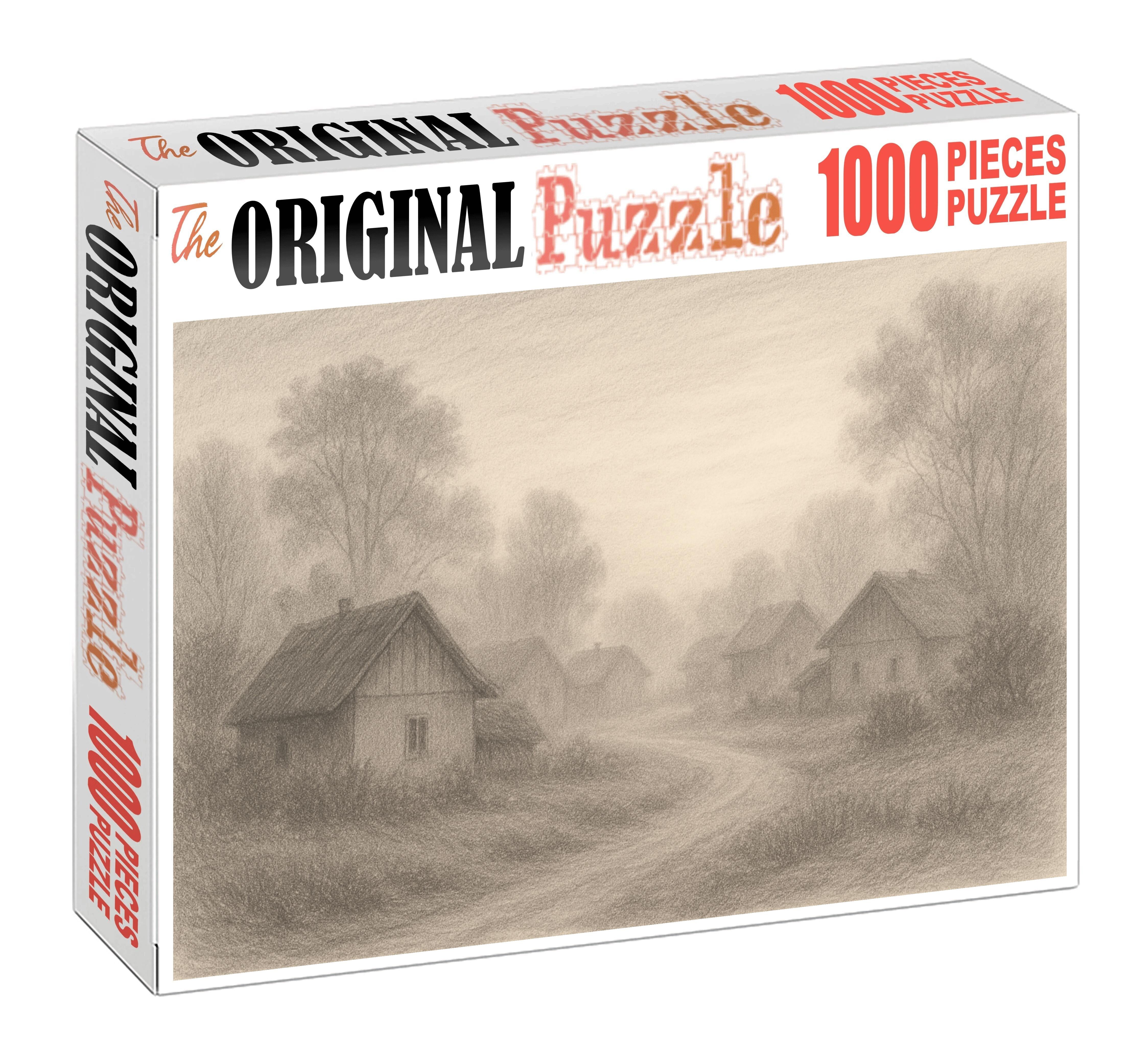 Quiet Village Dawn Soft Pencil Sketch Of Countryside Homes 20 Piece Puzzle