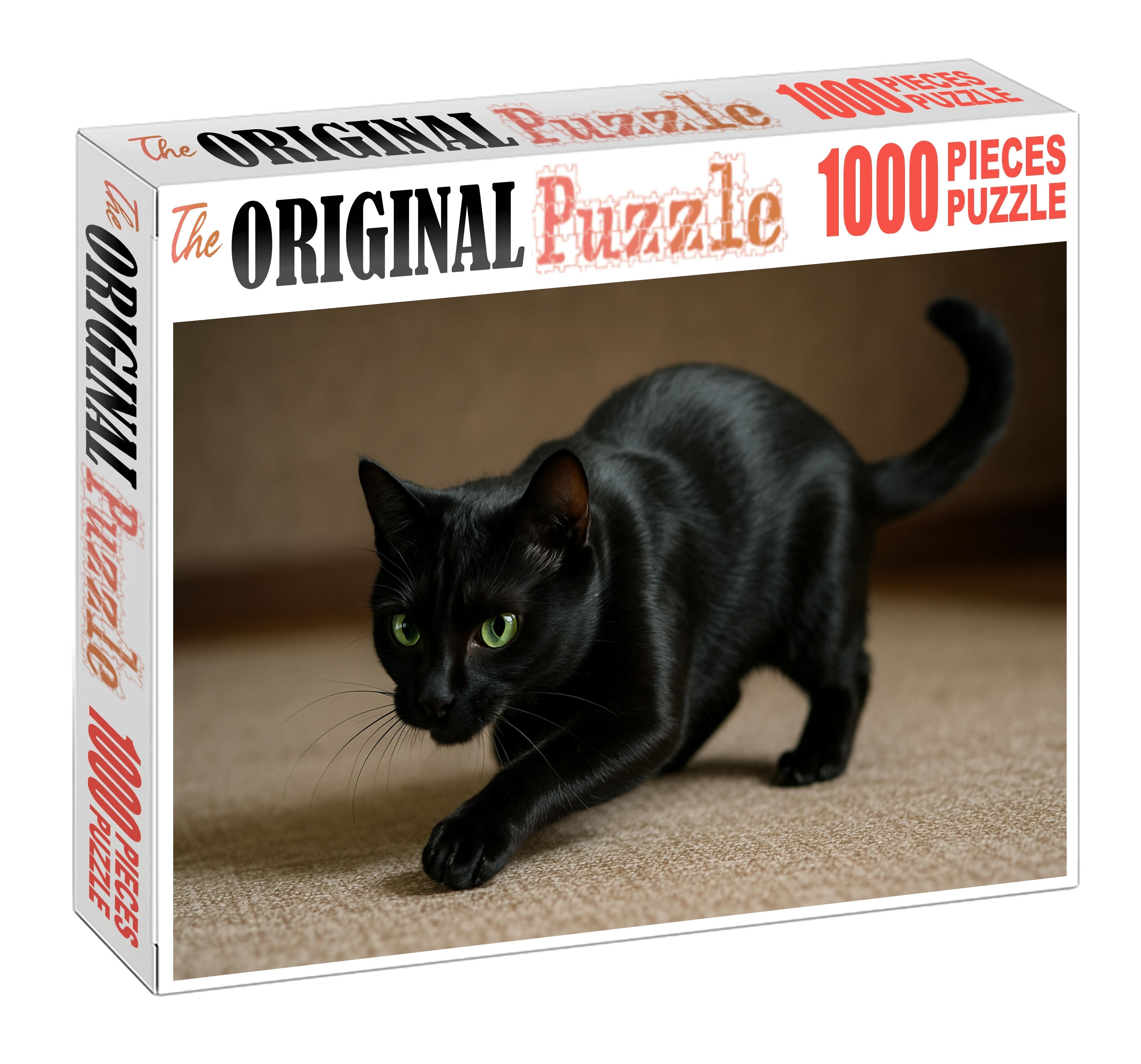 Cinder Flicker Sleek Black Shorthair With Expressive Eyes Mini Puzzle