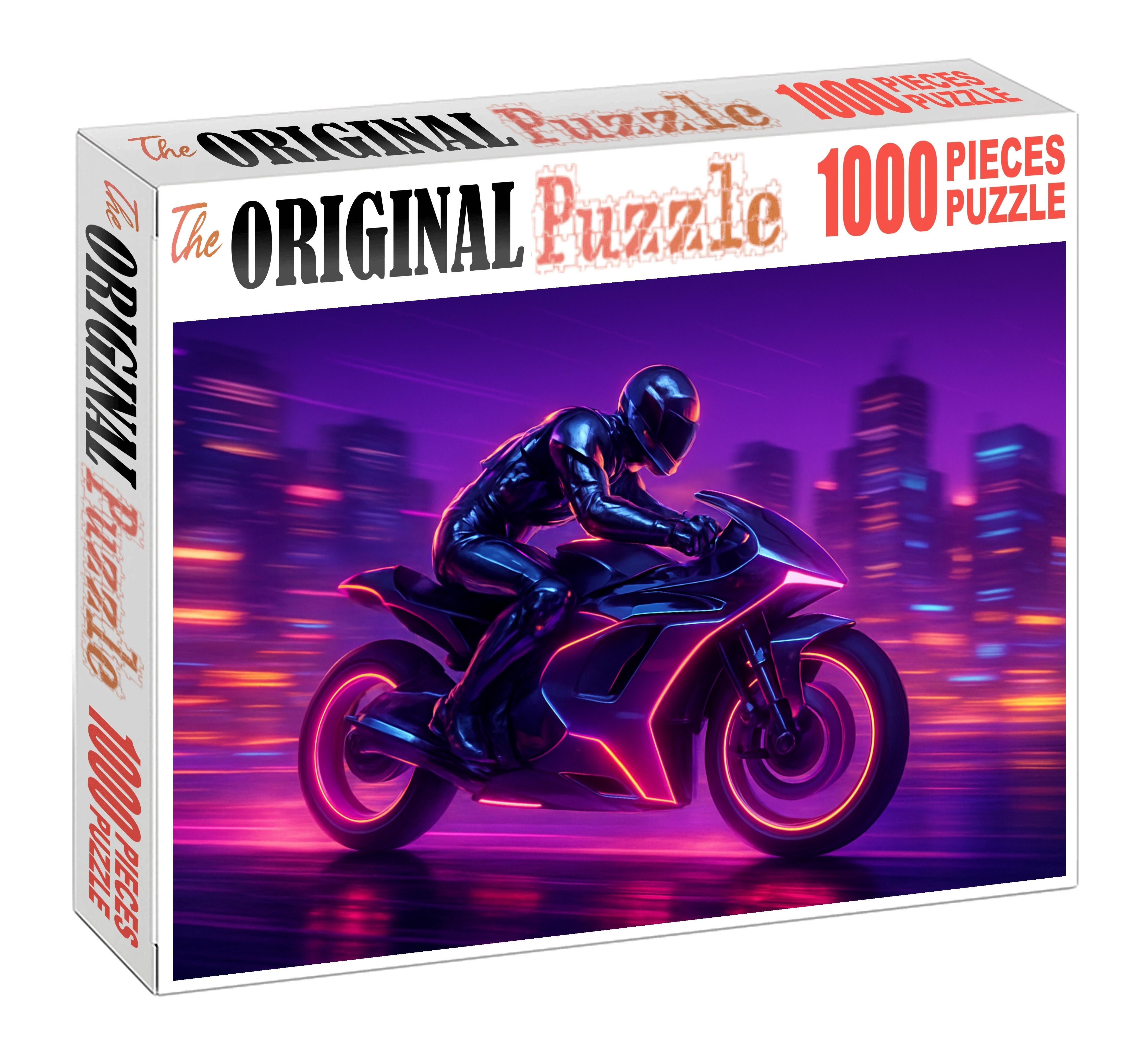 Retro-futurist Racing Saga Chrome Speed And Neon Rush 50 Piece Puzzle