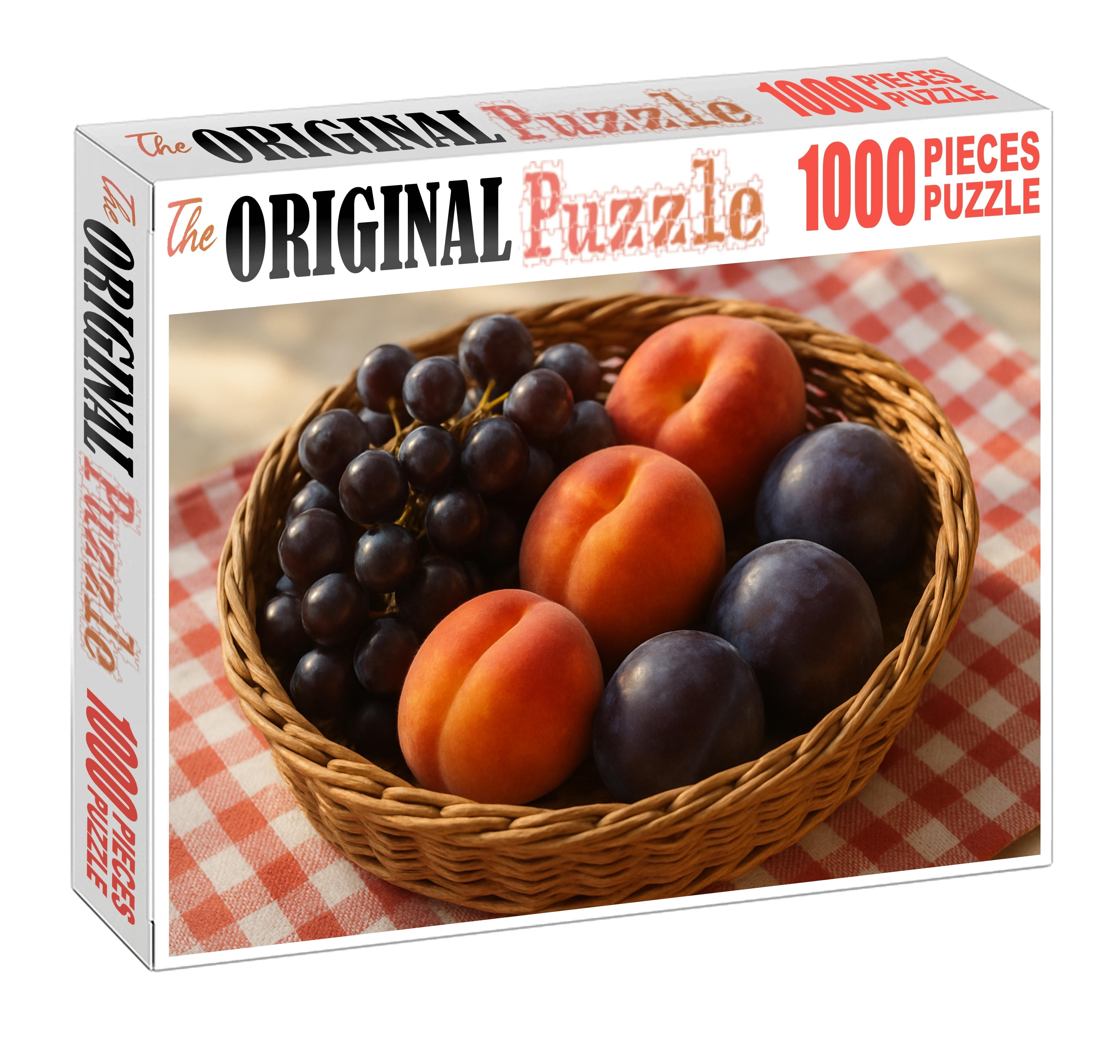Orchard Harvest Rustic Basket Of Stone Fruits And Grapes Puzzle Challenge