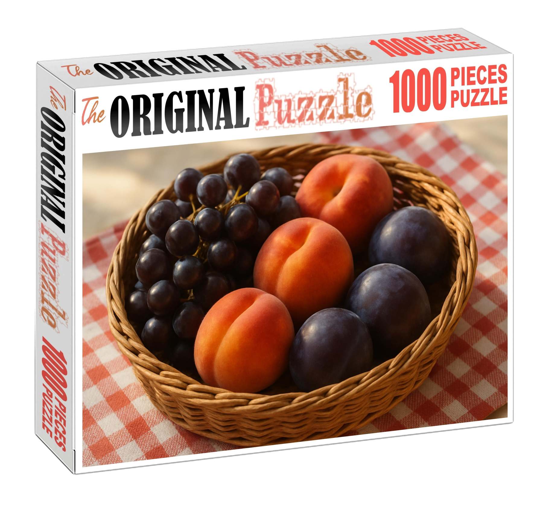 Orchard Harvest Rustic Basket Of Stone Fruits And Grapes Puzzle Challenge