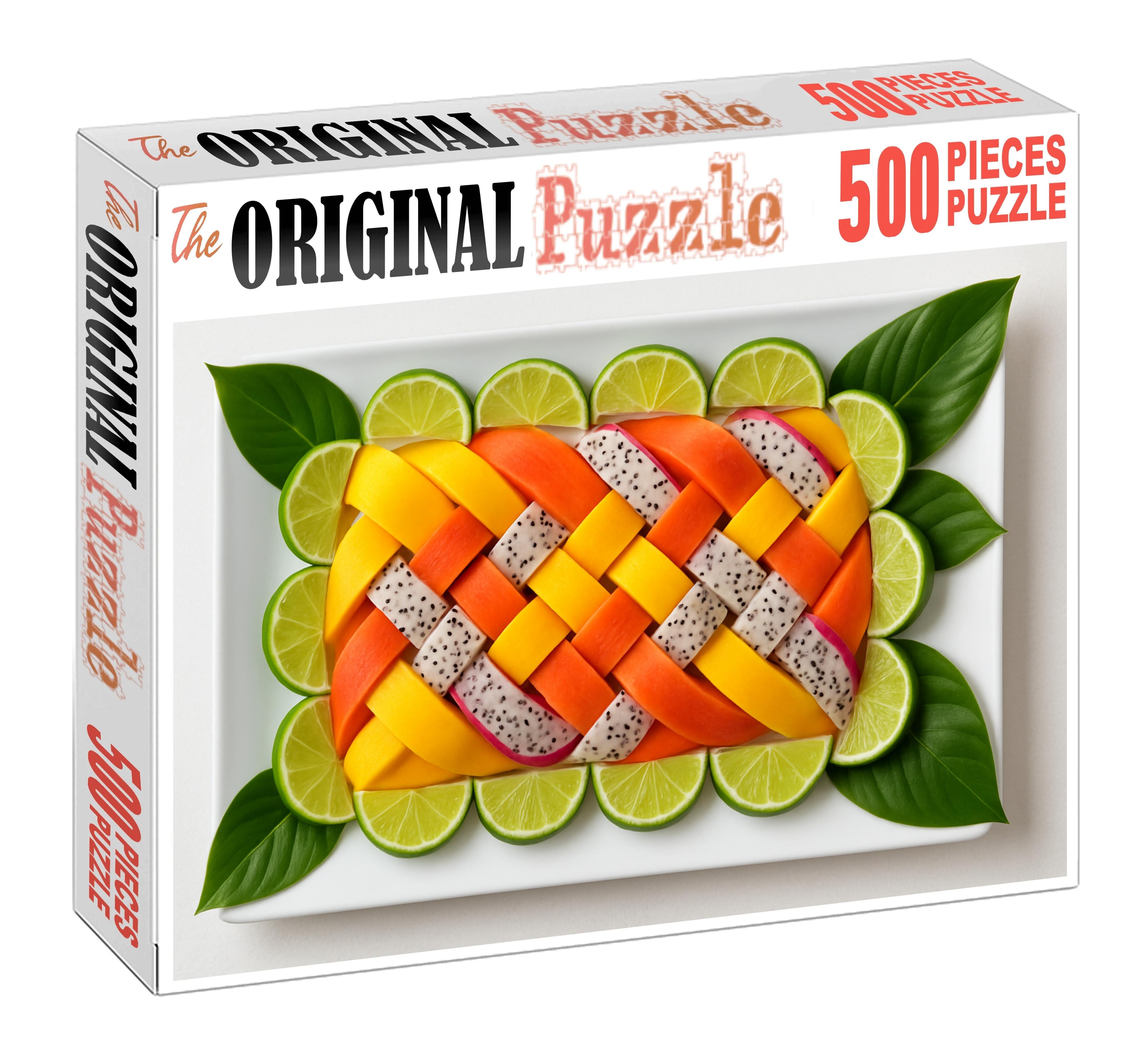Tropical Ribbon Weave Mango Papaya And Dragon Fruit Slices 20 Piece Puzzle
