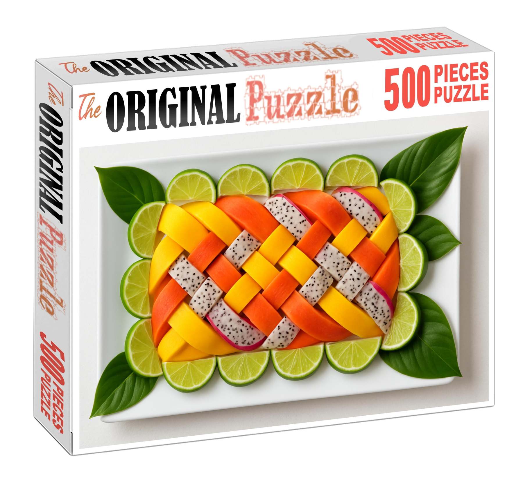 Tropical Ribbon Weave Mango Papaya And Dragon Fruit Slices 20 Piece Puzzle