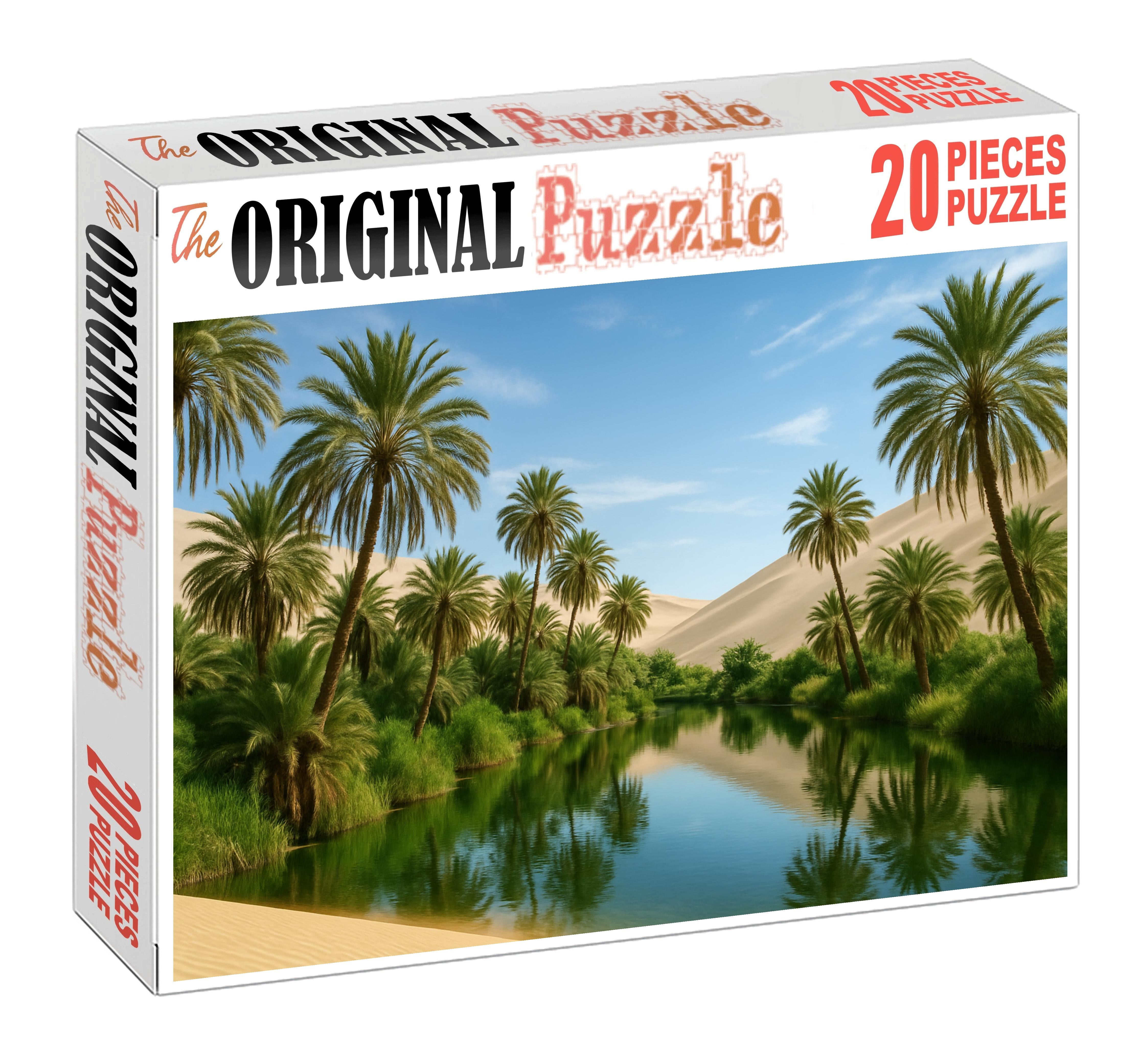 Emerald Oasis Glimmer Verdant Life Amid Soft Sand Waves Puzzle For Kids