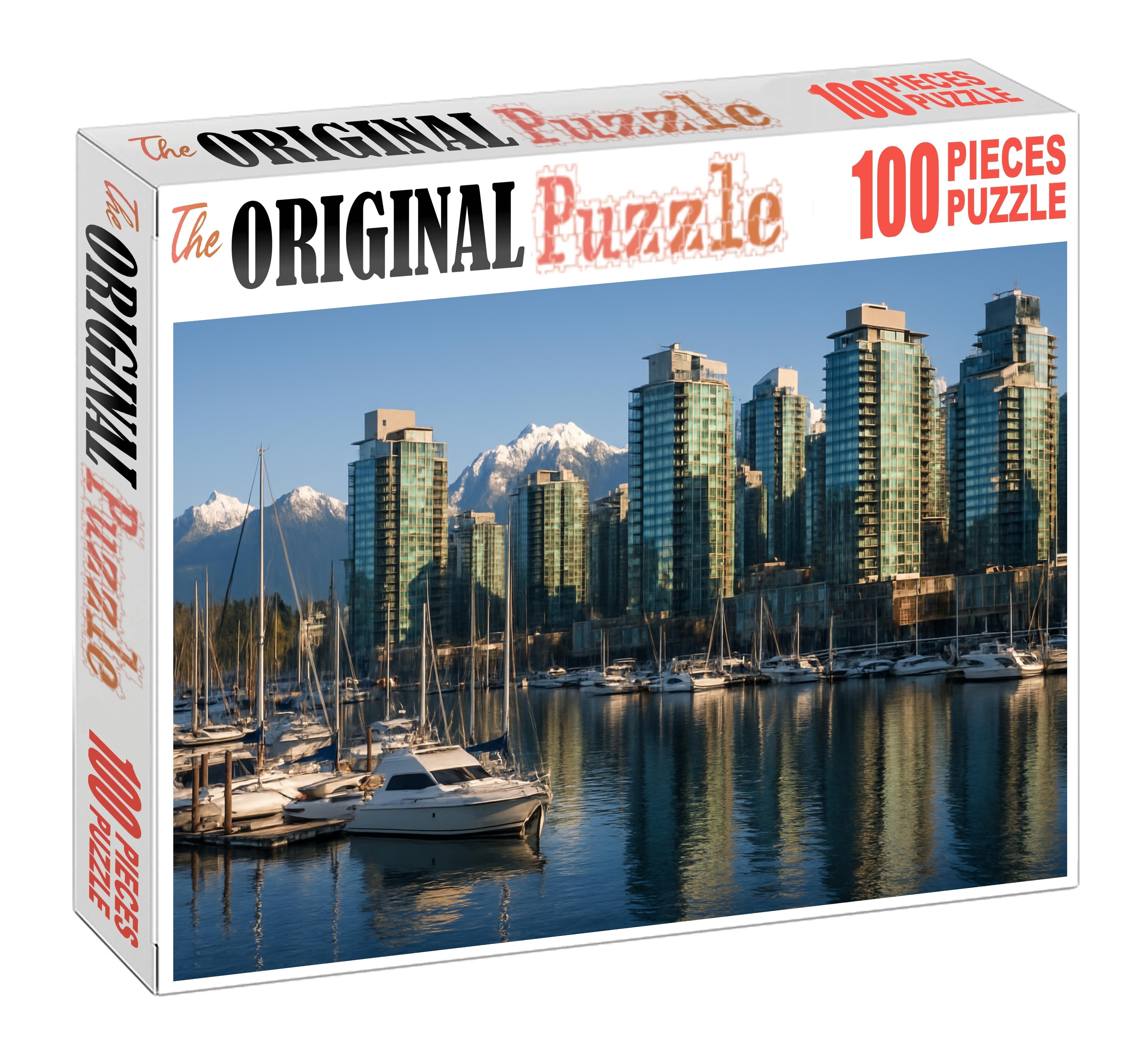 Vancouver Downtown Skyline Coastal Mountain Backdrop And Glass Towers Large Format Puzzle