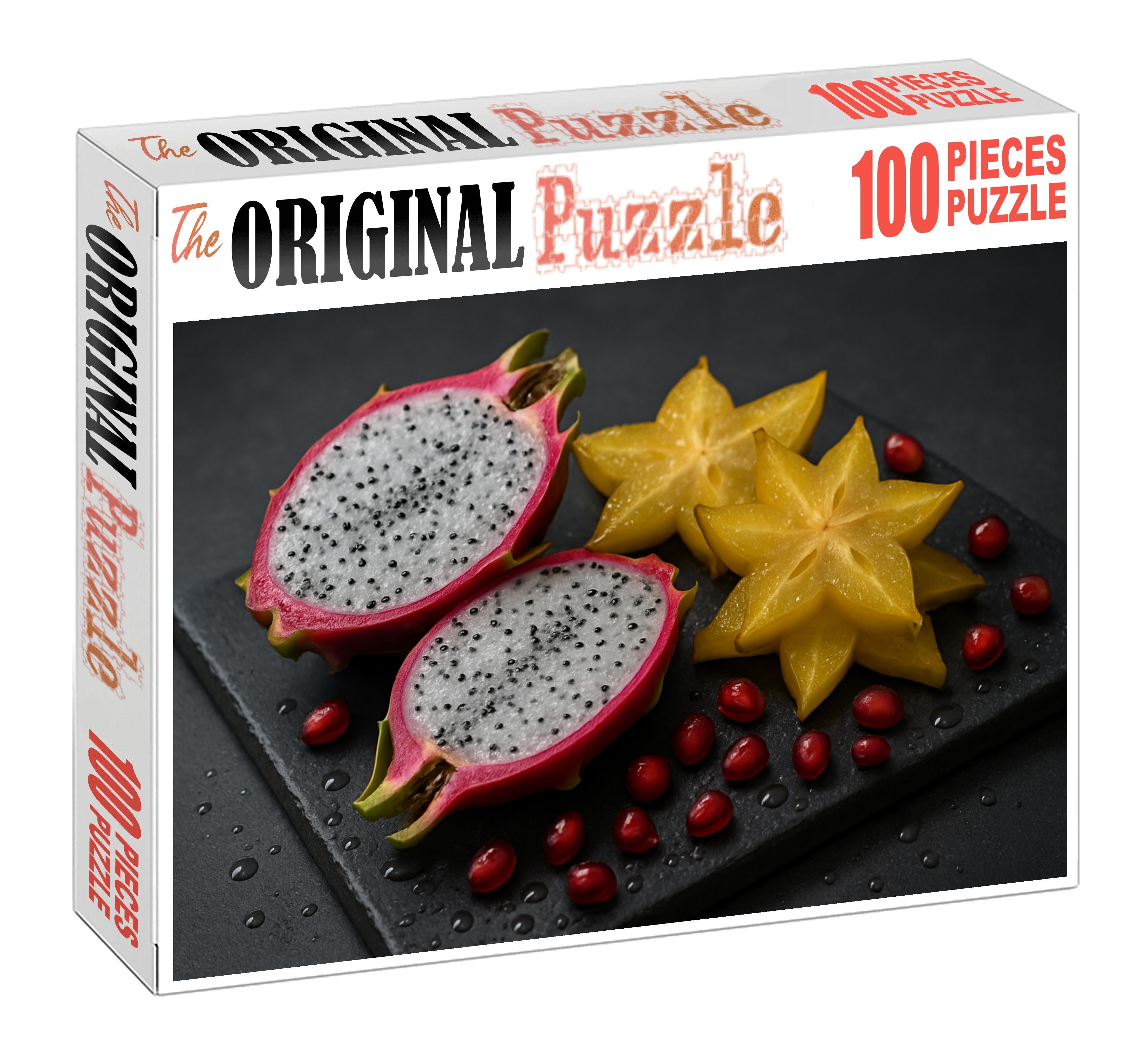 Exotic Fruit Fusion Dragon Fruit Starfruit And Pomegranate On Slate Board Premium Puzzle Pieces