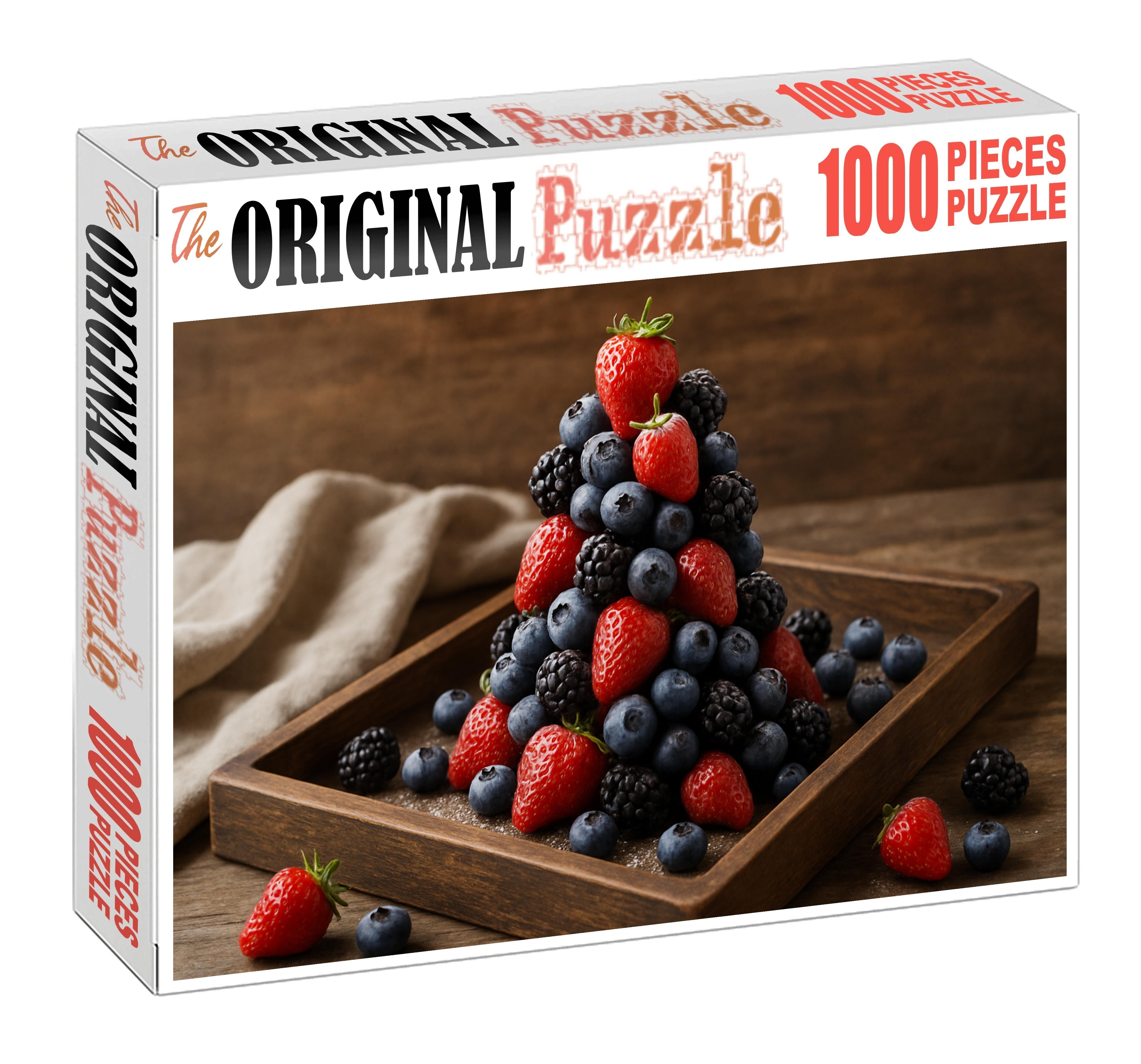 Berry Cascade A Layered Display Of Strawberries Blackberries And Blueberries Premium Puzzle Pieces