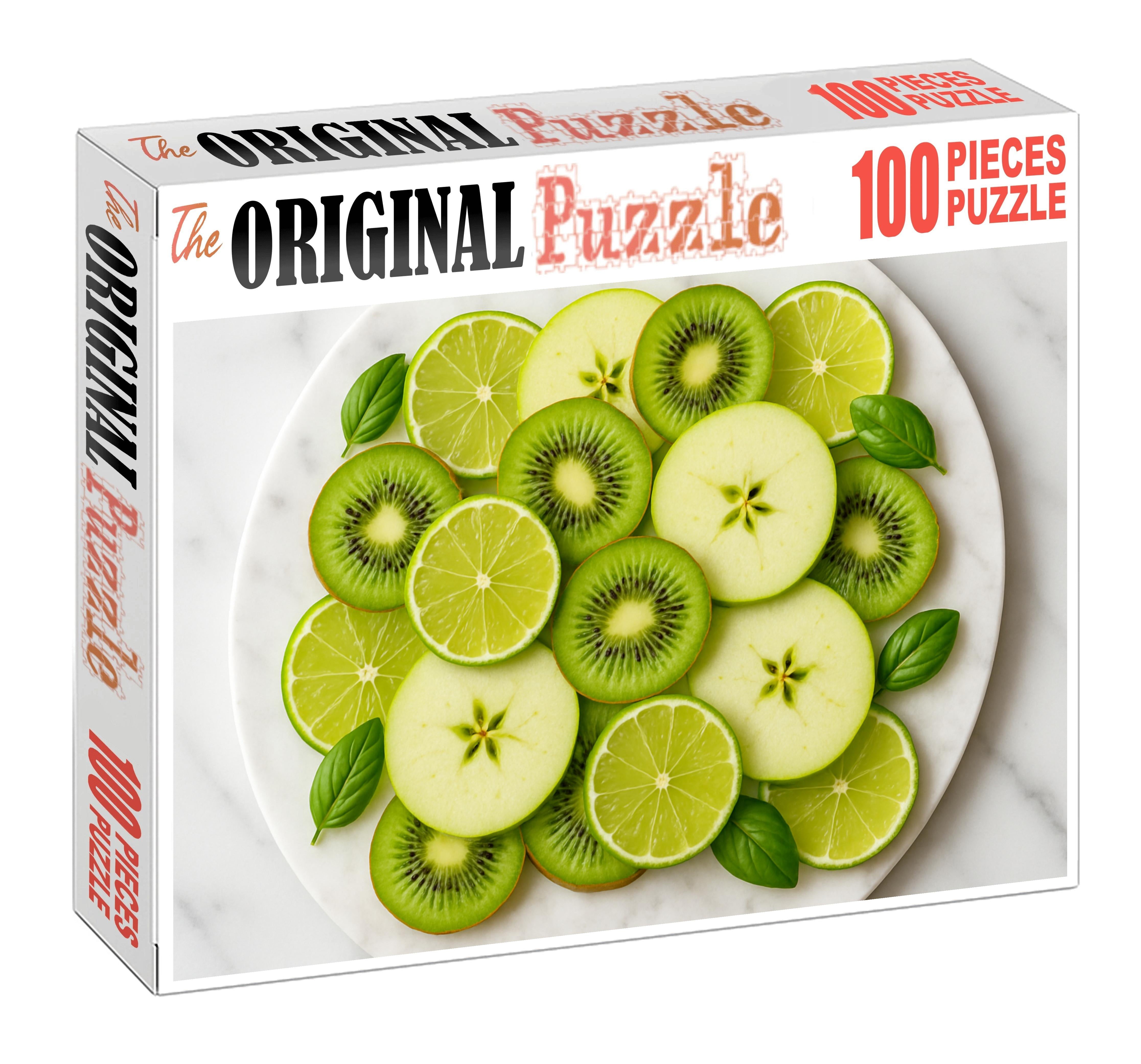 Emerald Citrus Mosaic Lime Kiwi And Green Apple Composition 100 Piece Puzzle