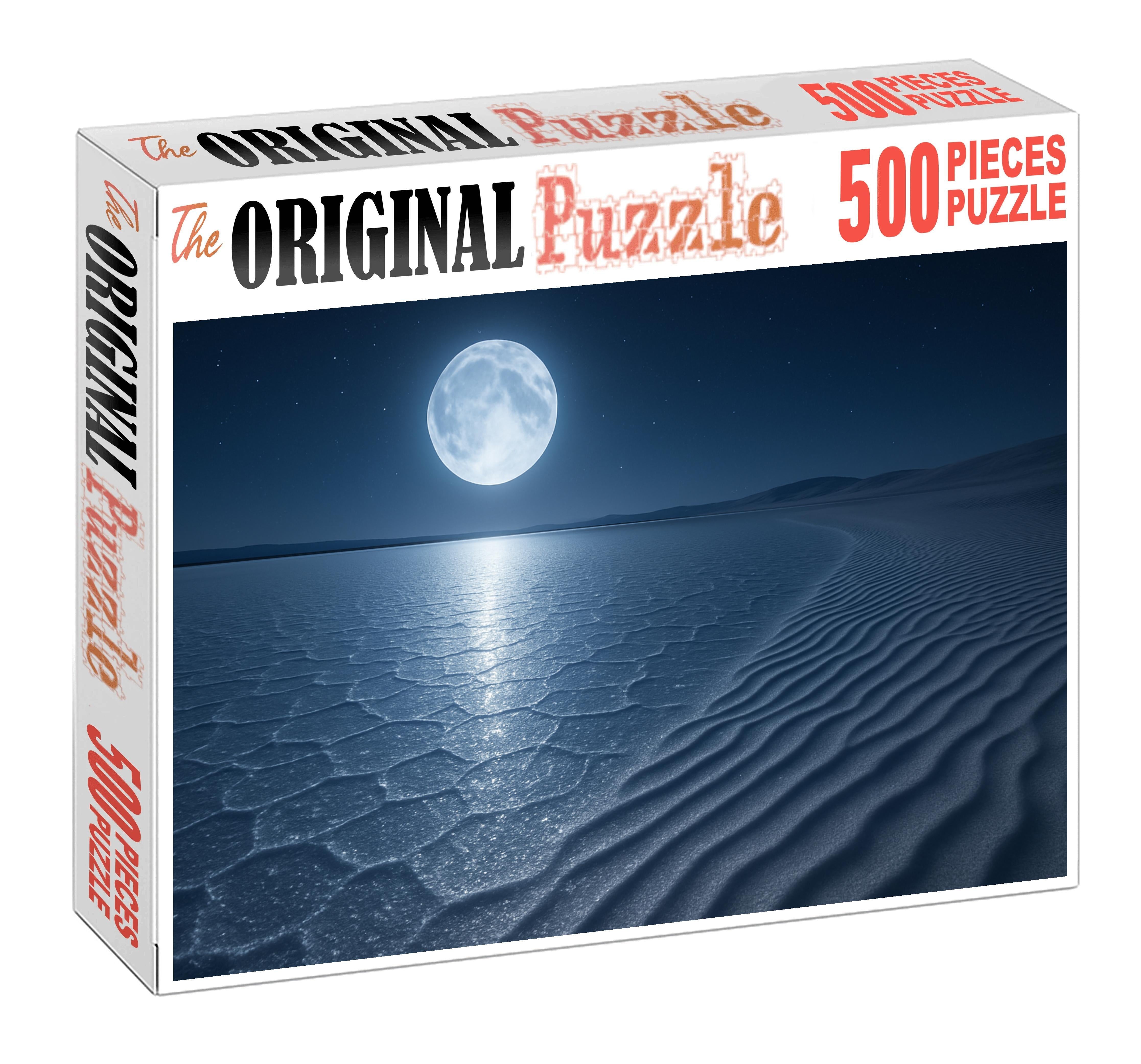 Moonlit Silver Flats Salt Crust And Whispering Sand Ripples Large Format Puzzle