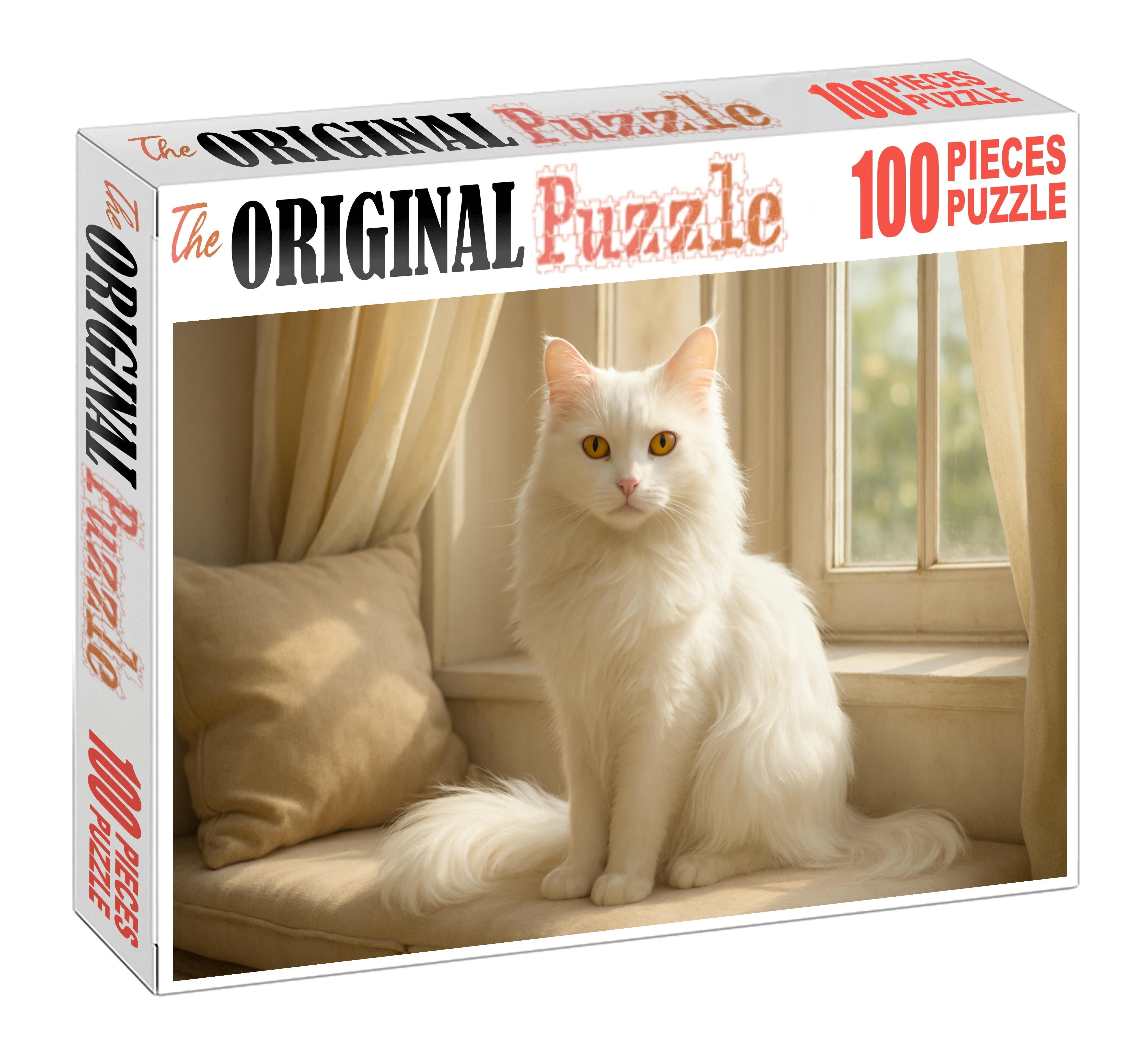 Ivory Cascade Flowing White Angora With Playful Grace Puzzle Challenge
