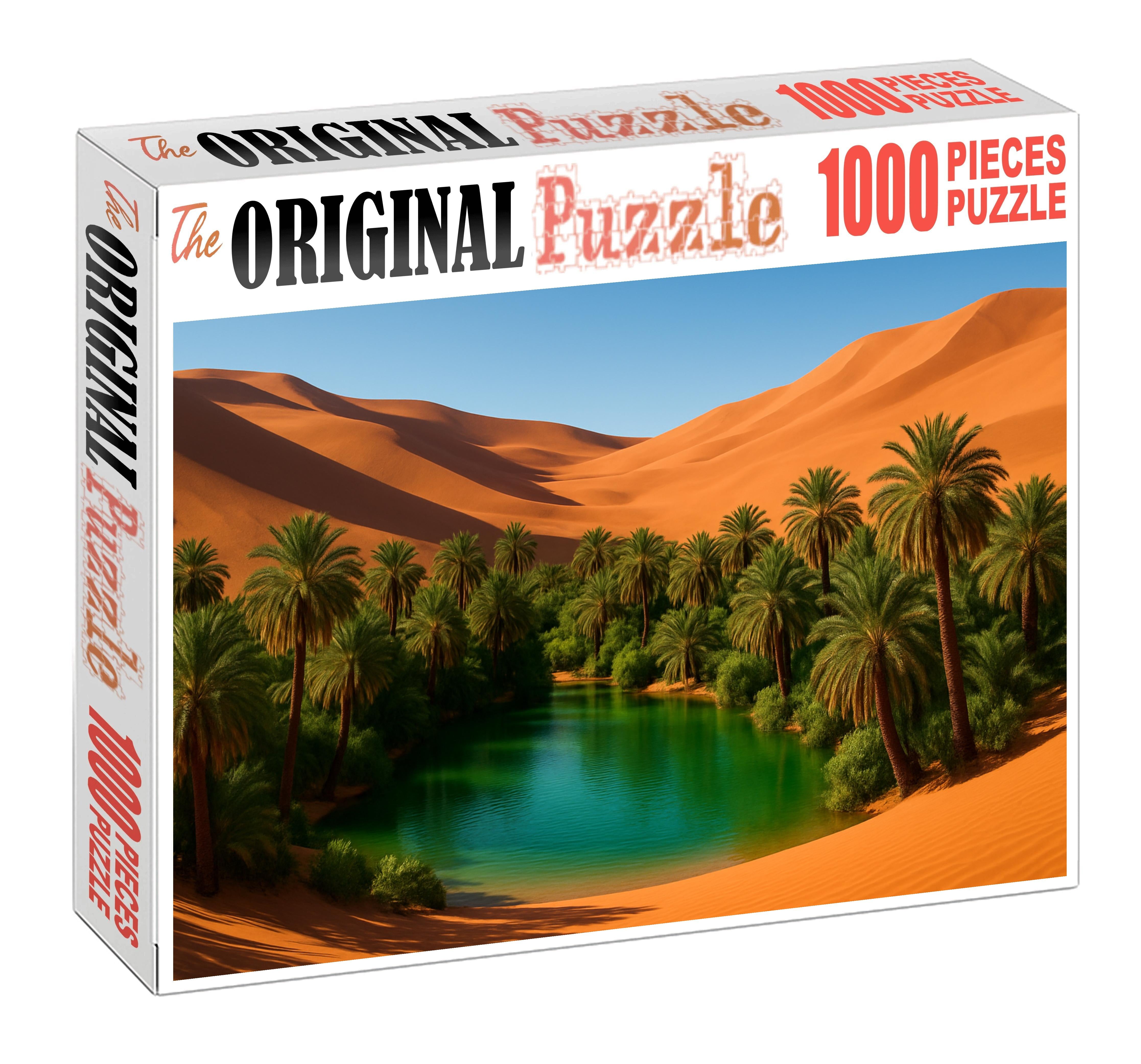 Emerald Oasis Hollow Verdant Refuge Amid Copper Sands Large Format Puzzle