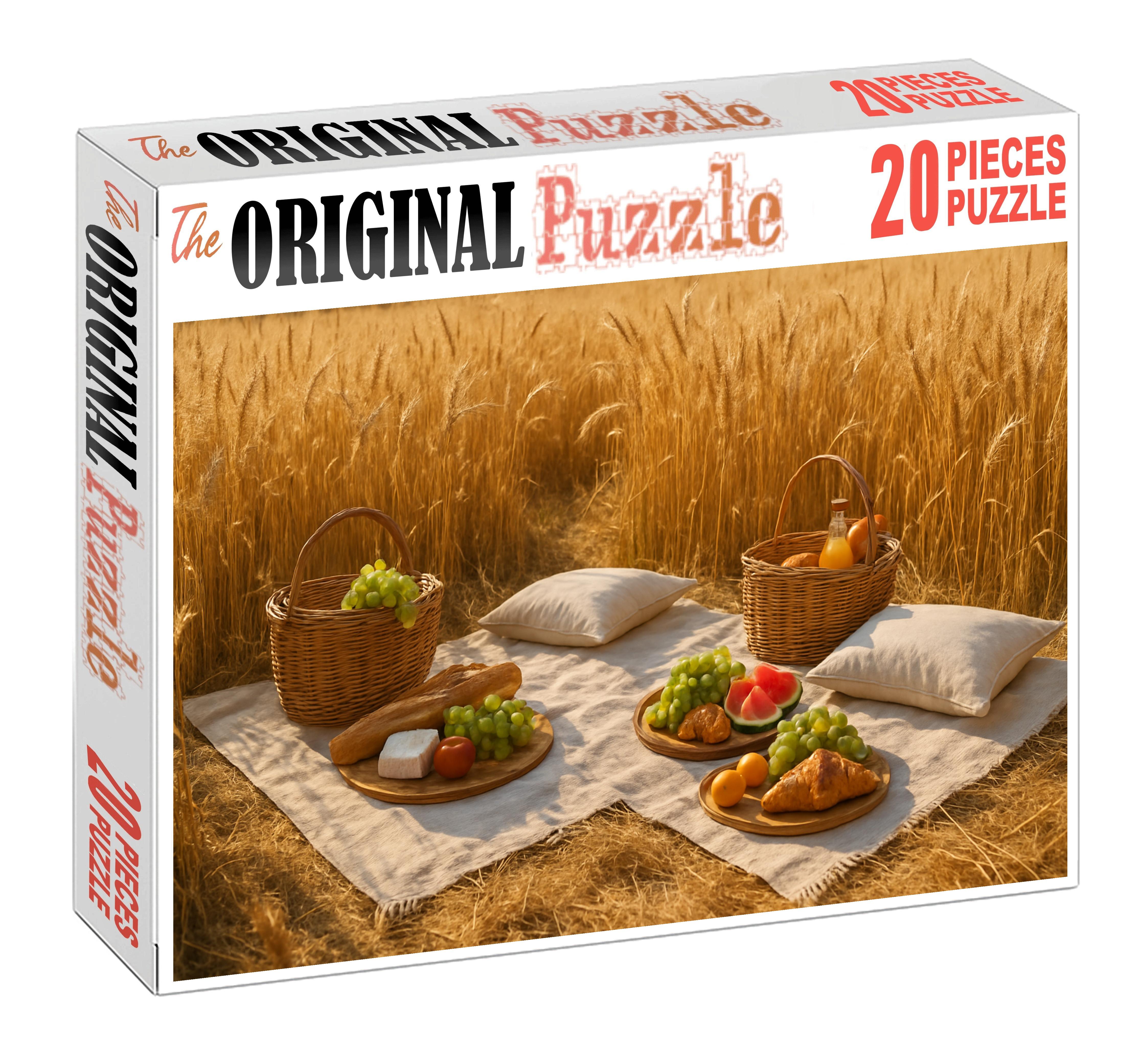 Golden Wheat Fields Picnic Baskets And Sunlit Silhouettes Puzzle Fun