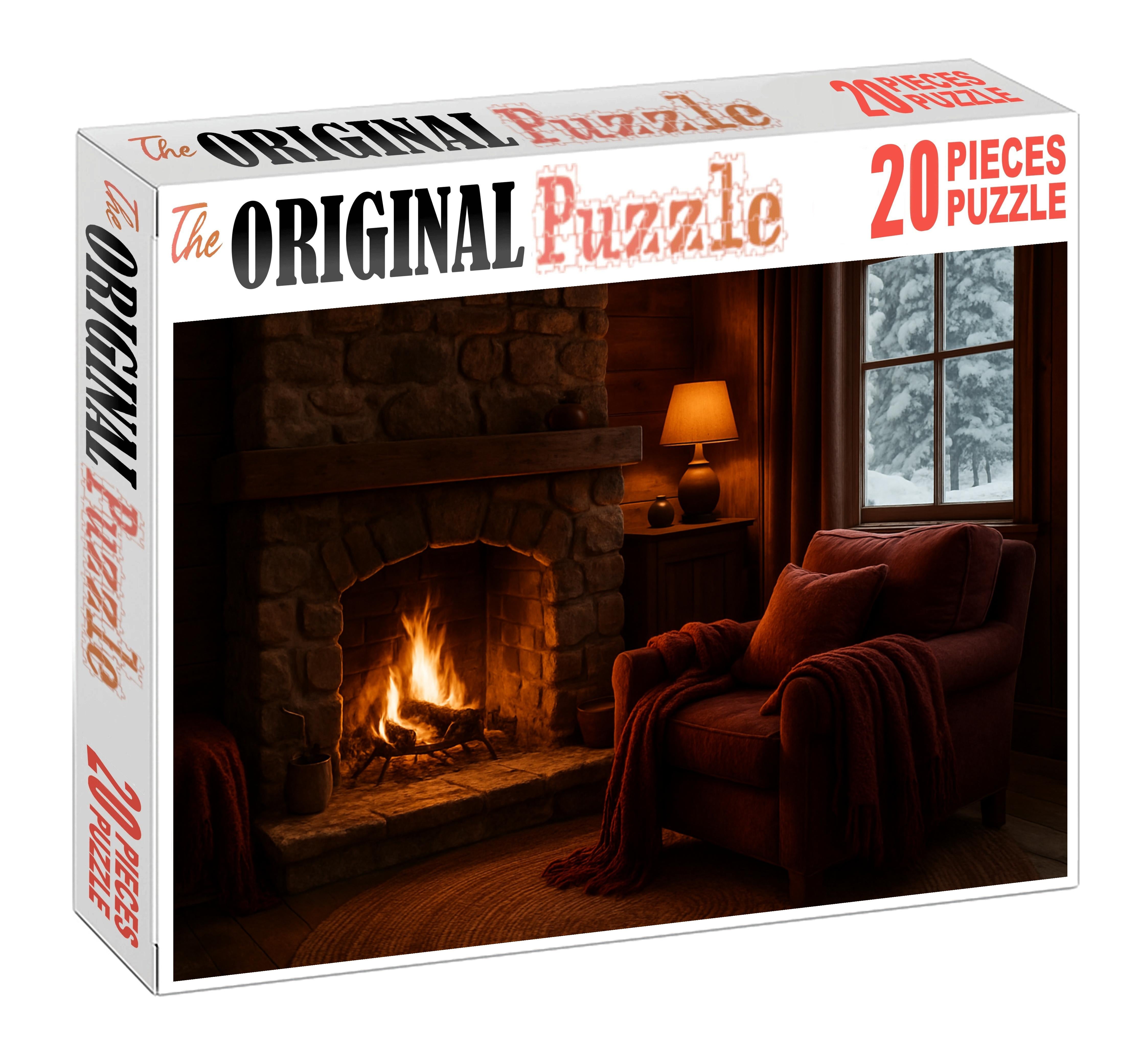 Glistening Snowfall Retreat Cozy Nooks With Warm Textiles And Glowing Fireplaces Custom Jigsaw Puzzle
