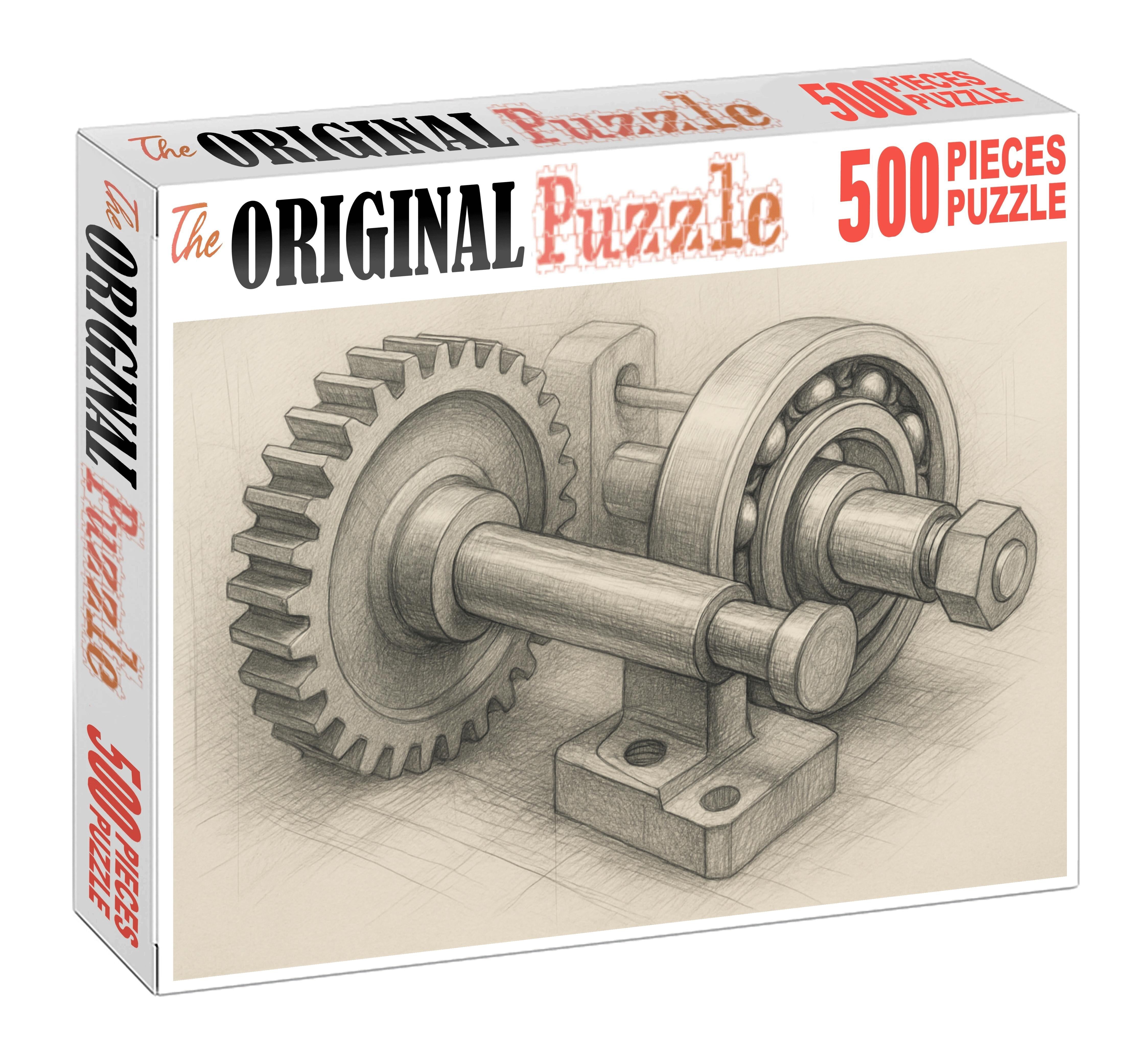 Historic Mechanical Device Sketch Precise Technical Pencil Rendering Family Puzzles
