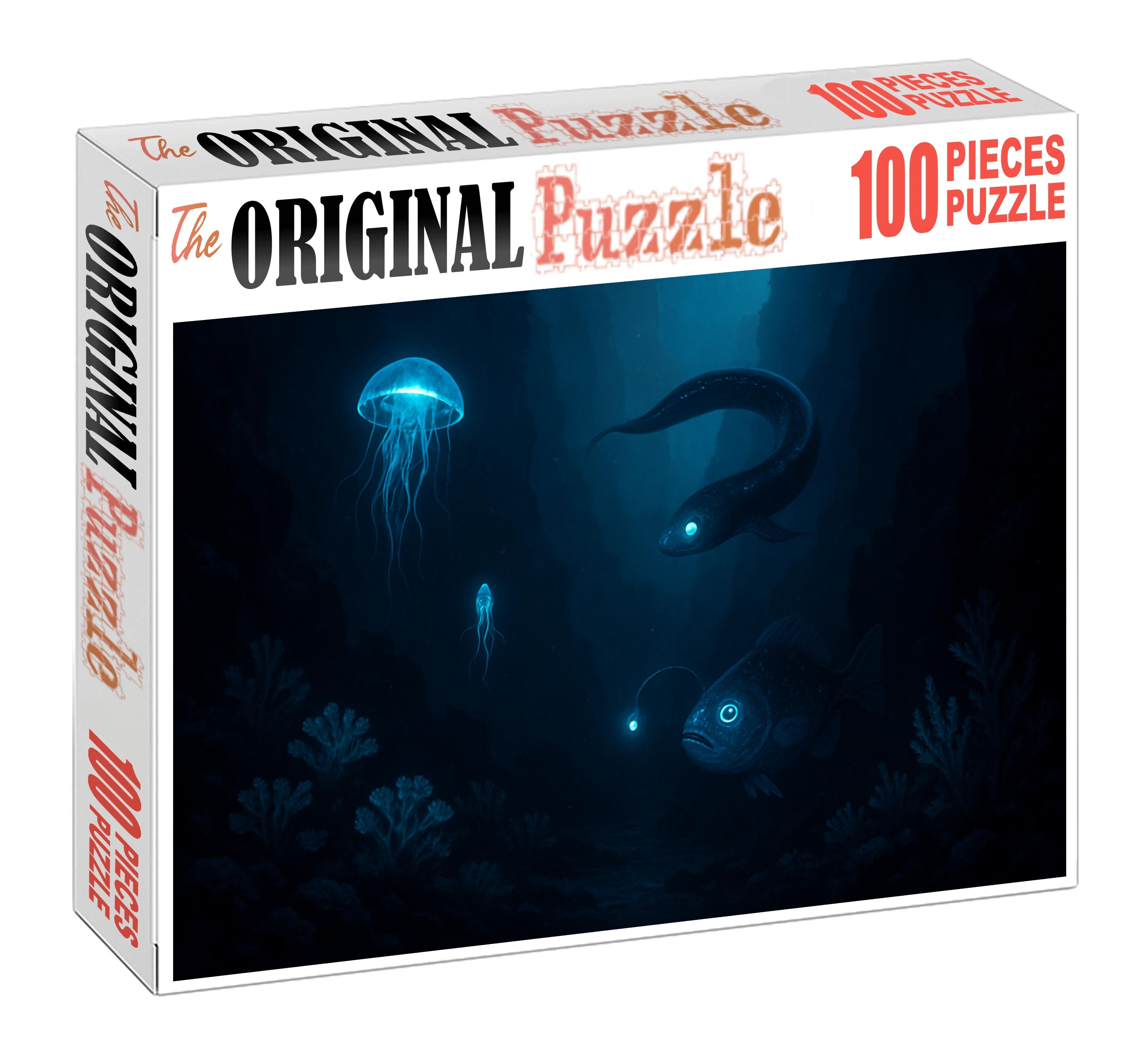 Twilight Abyss Mysterious Depths Illuminated By Bioluminescent Creatures 300 Piece Puzzle