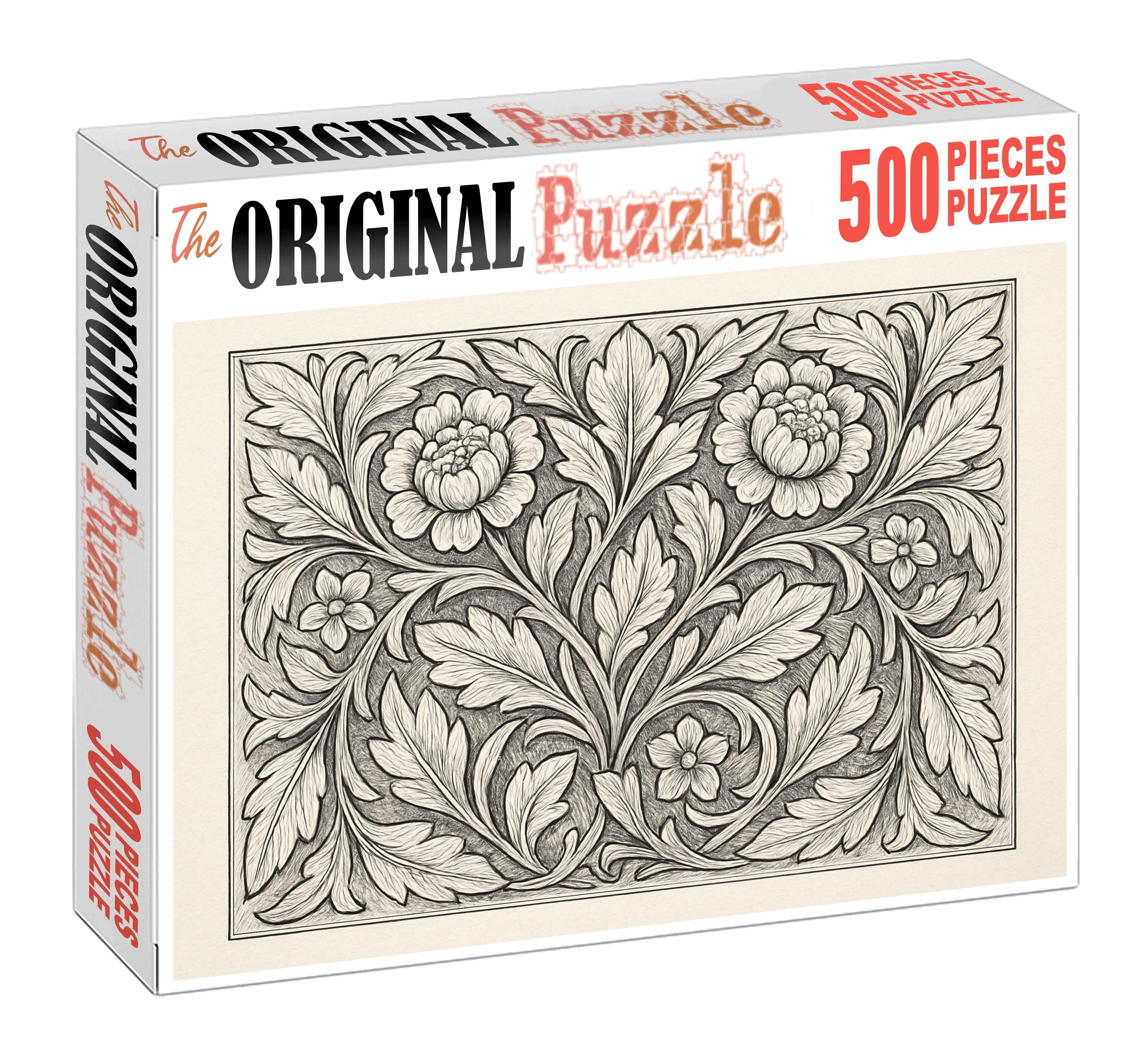 Botanical Pattern Weave Fine Pen Lines Forming Interlaced Floral Motifs 20 Piece Puzzle