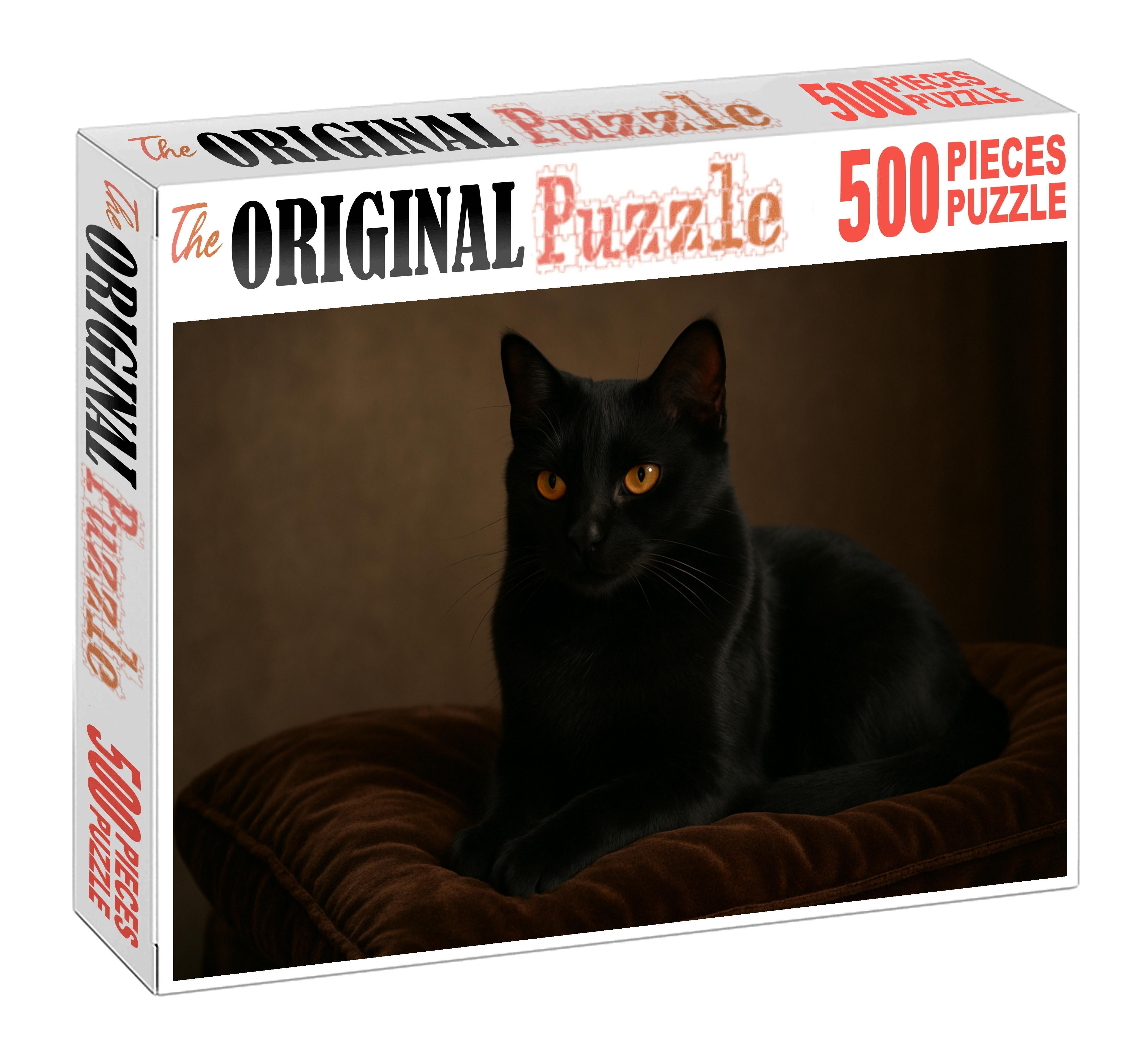 Velvet Noir Plush Black Velvet Coat With Serene Demeanor Unique Puzzle Design