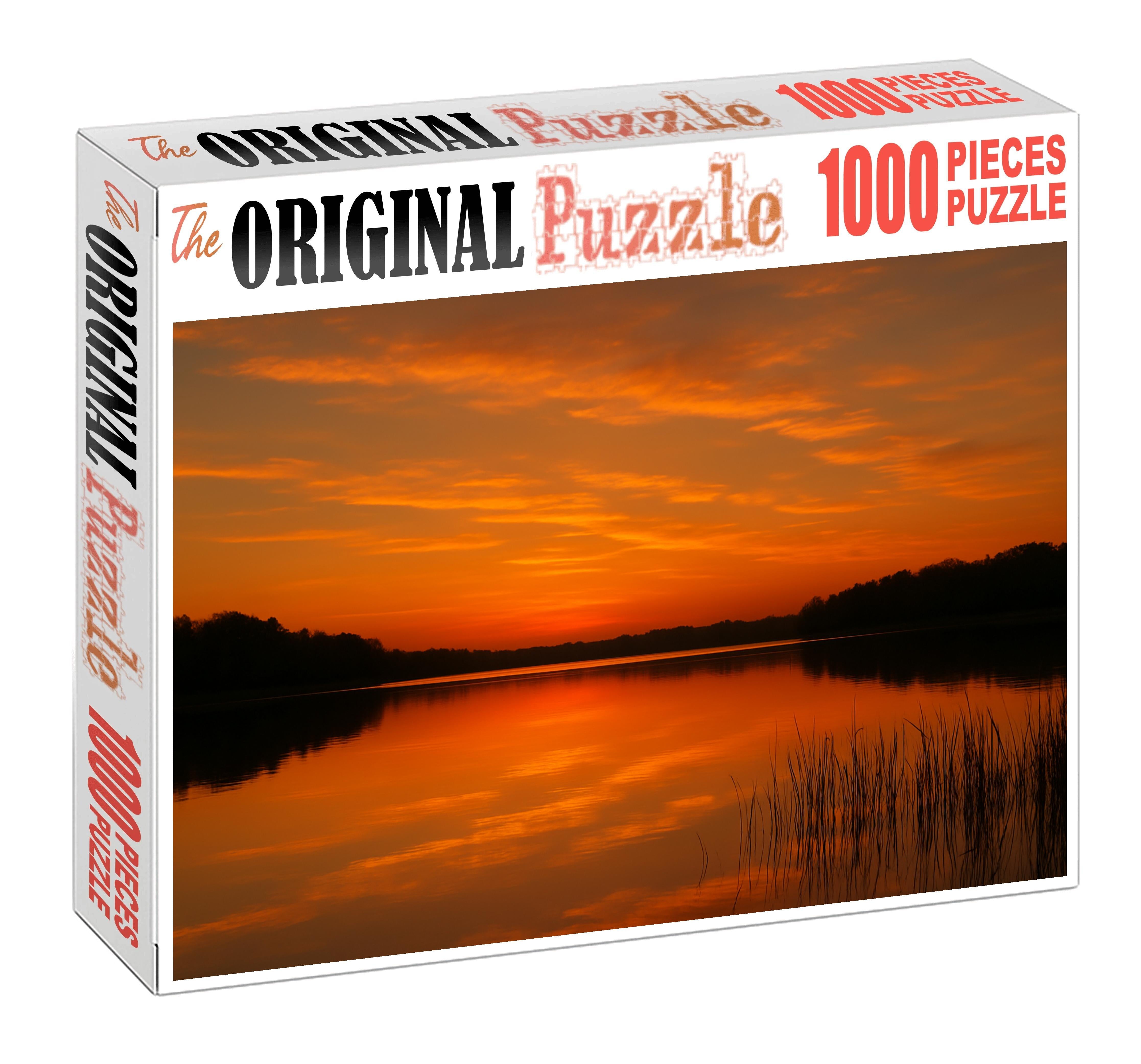 Amber Glow Over Still Waters Premium Puzzle Pieces
