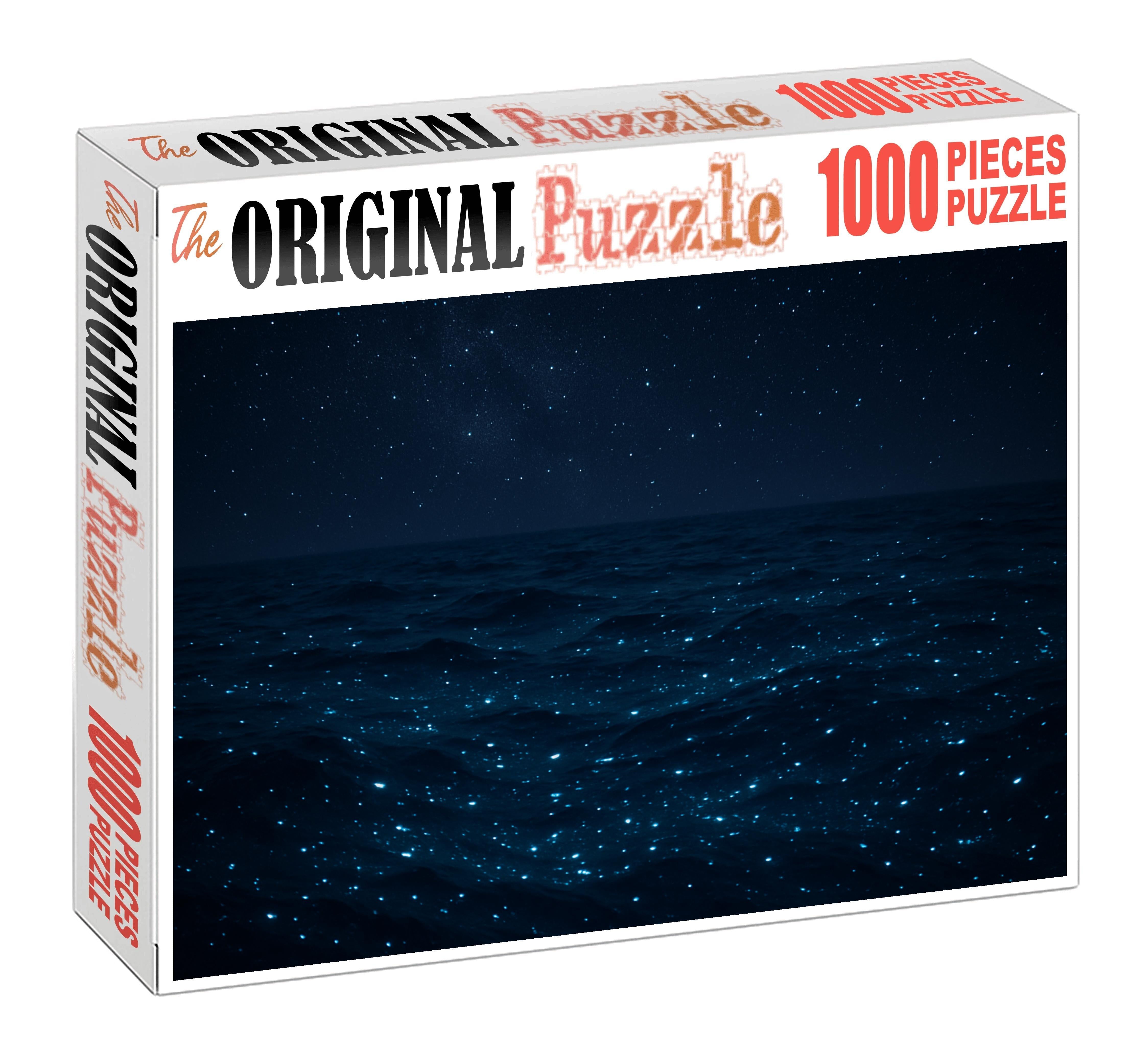 Midnight Bioluminescent Drift Glowing Creatures Beneath Starlit Waves Premium Puzzle Pieces
