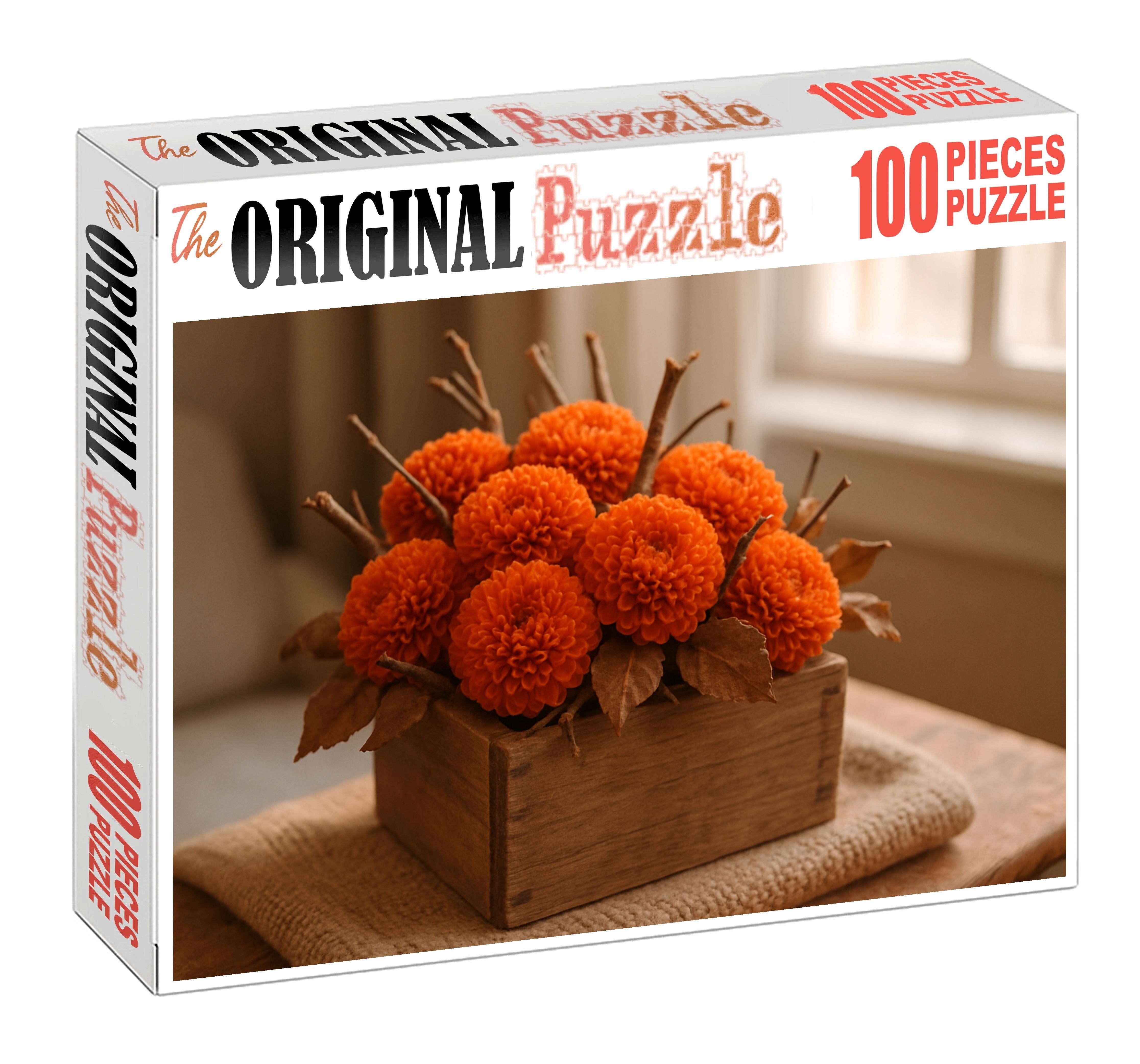 Autumn Orchard Display Deep Orange Blooms And Warm Brown Accents With Rustic Twigs 50 Piece Puzzle