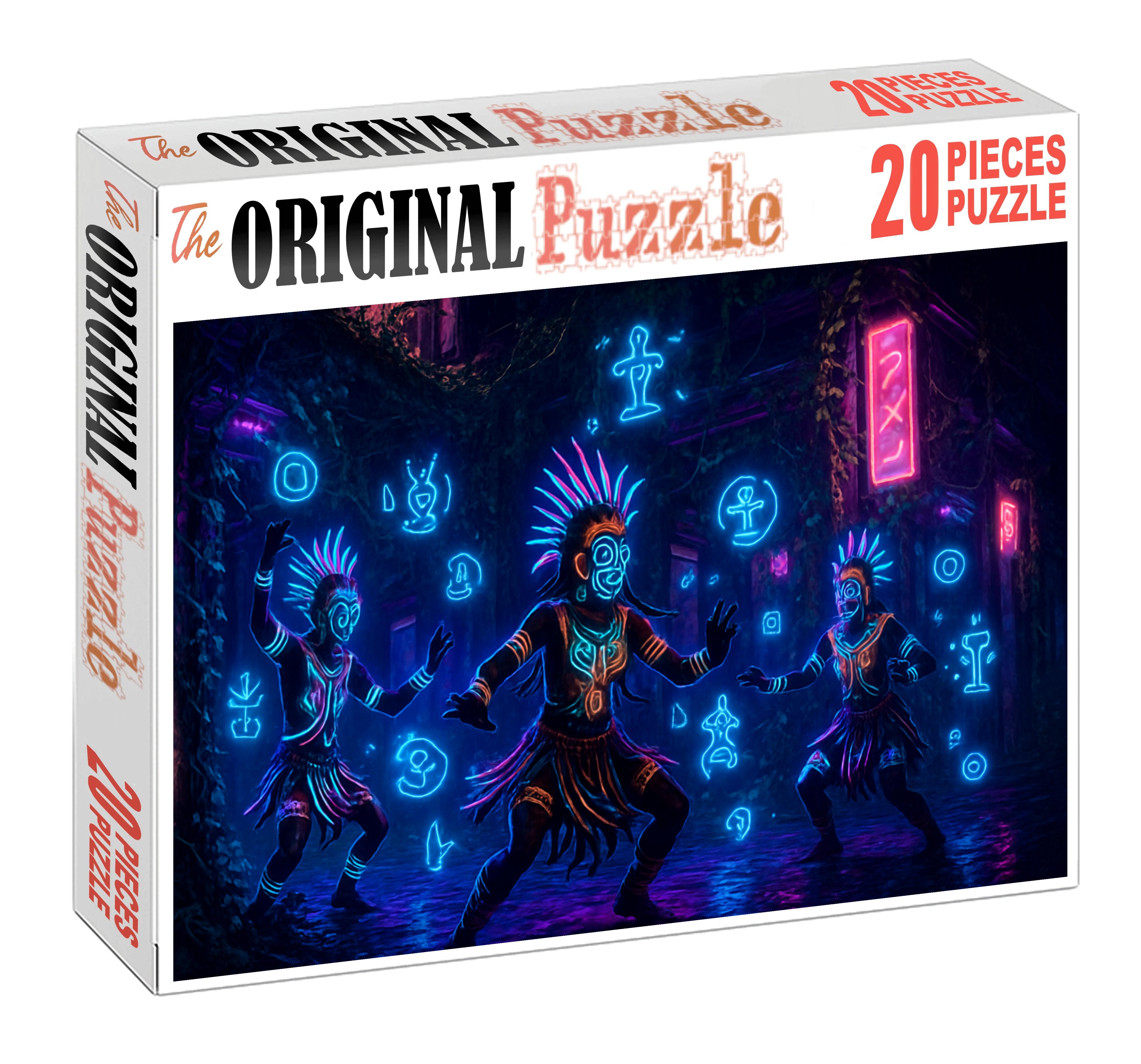 Post-urban Cyber Ritual Digital Shamans In A Neon Jungle 20 Piece Puzzle