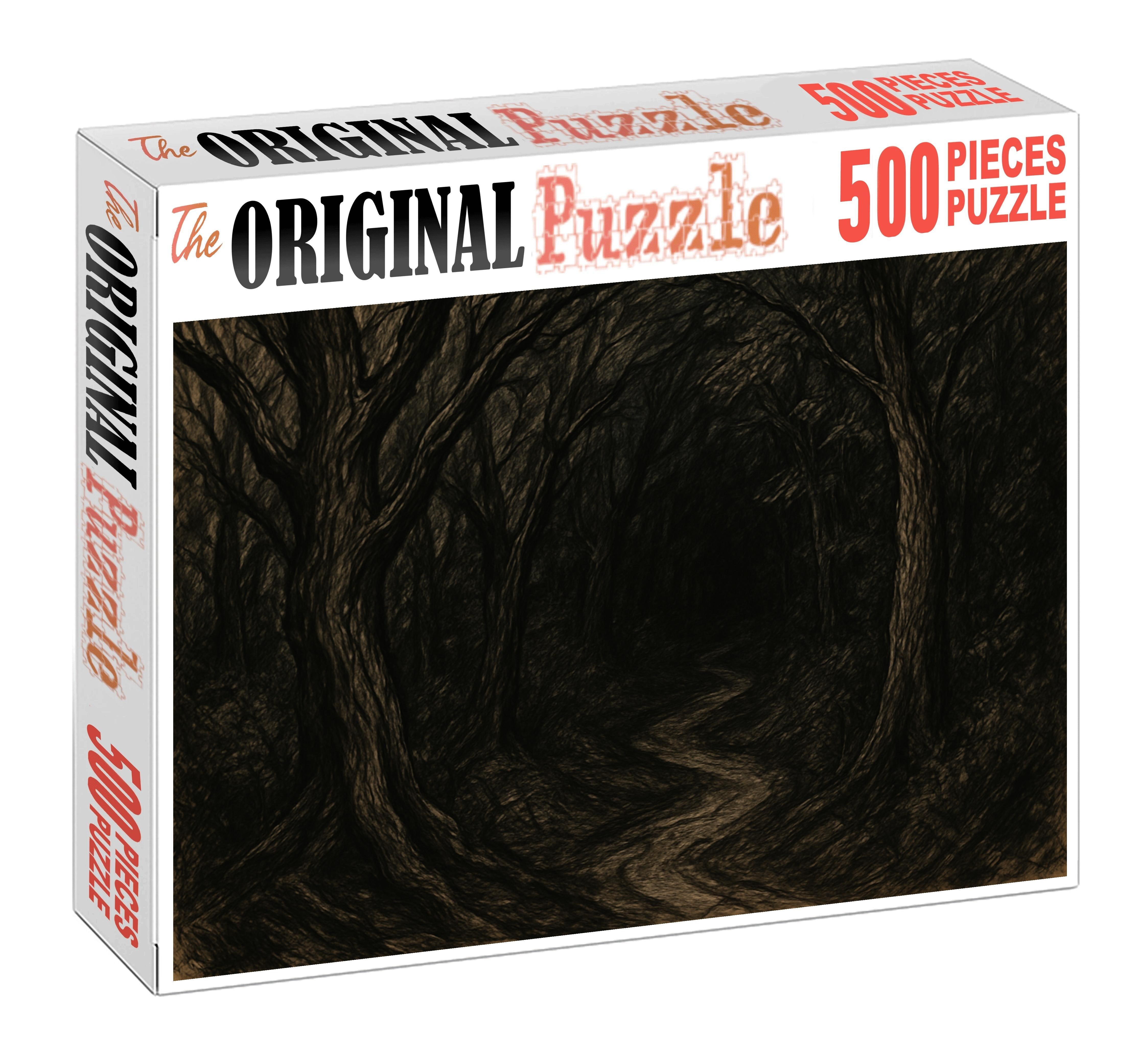 Fantasy Forest Path Expressive Ink And Brush Illustration Of Twisted Trees Puzzle Collection