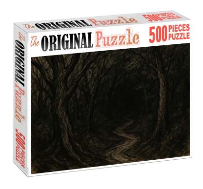 Fantasy Forest Path Expressive Ink And Brush Illustration Of Twisted Trees Puzzle Collection