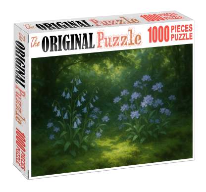 Mist Garden Niche Soft Blue And Lavender Blooms Nestled In Mossy Ground Cover Puzzle For Kids