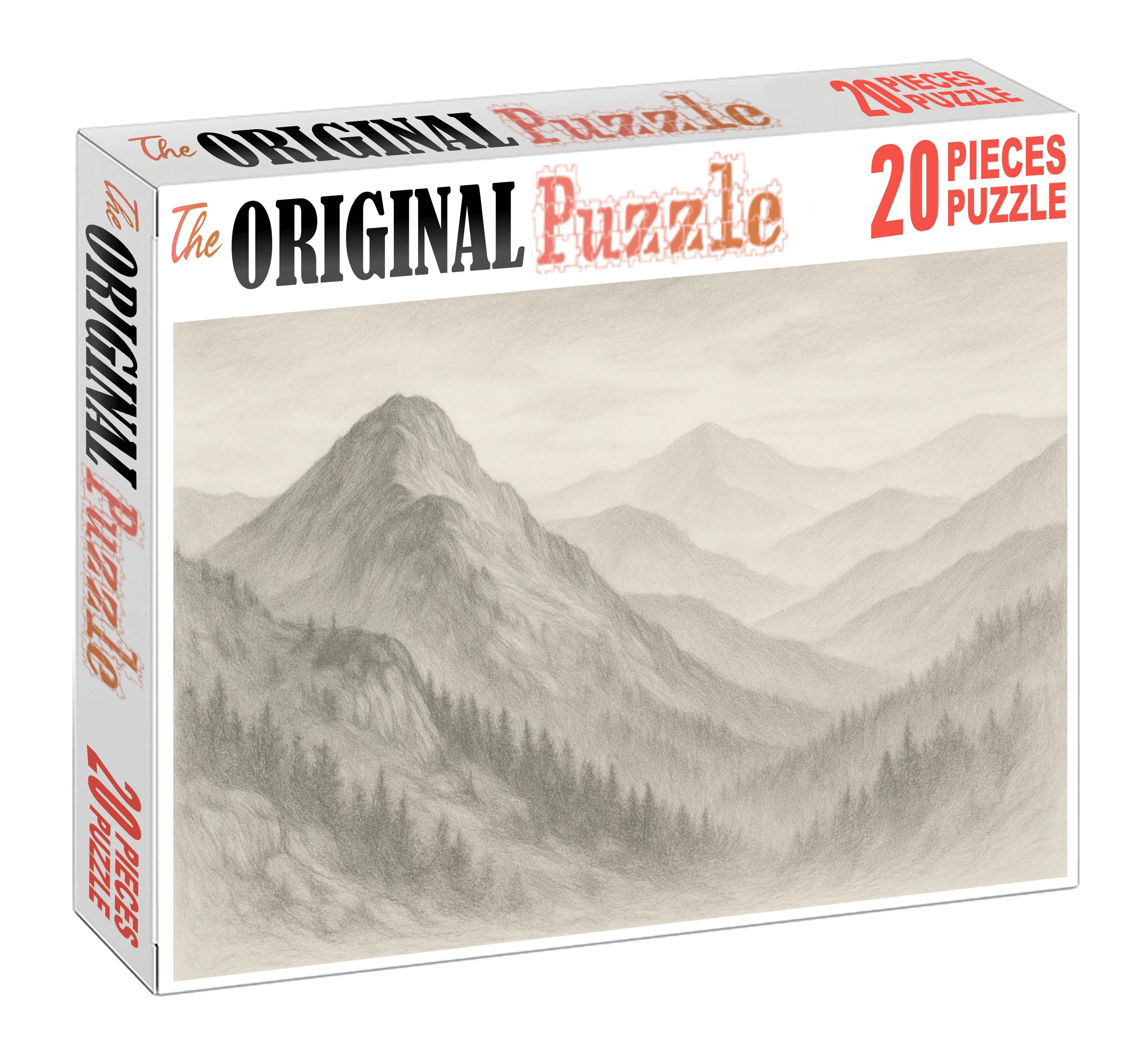 Atmospheric Mountain Landscape Soft Pencil Rendering With Gradual Tonal Transitions Mini Puzzle