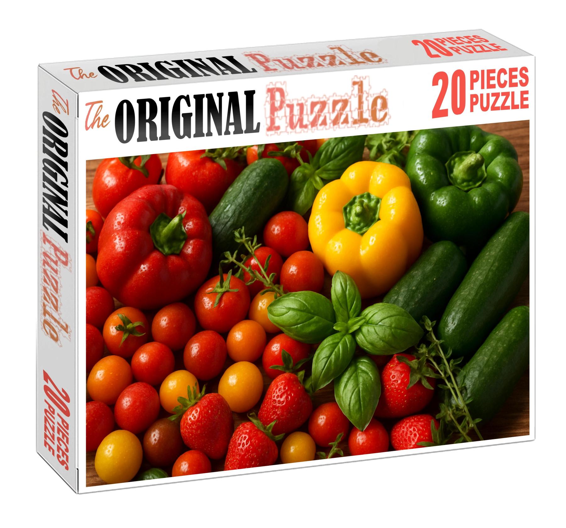 Garden Symphony Fresh Garden Vegetables And Fruits Intertwined With Herb Garnishes Premium Puzzle Pieces