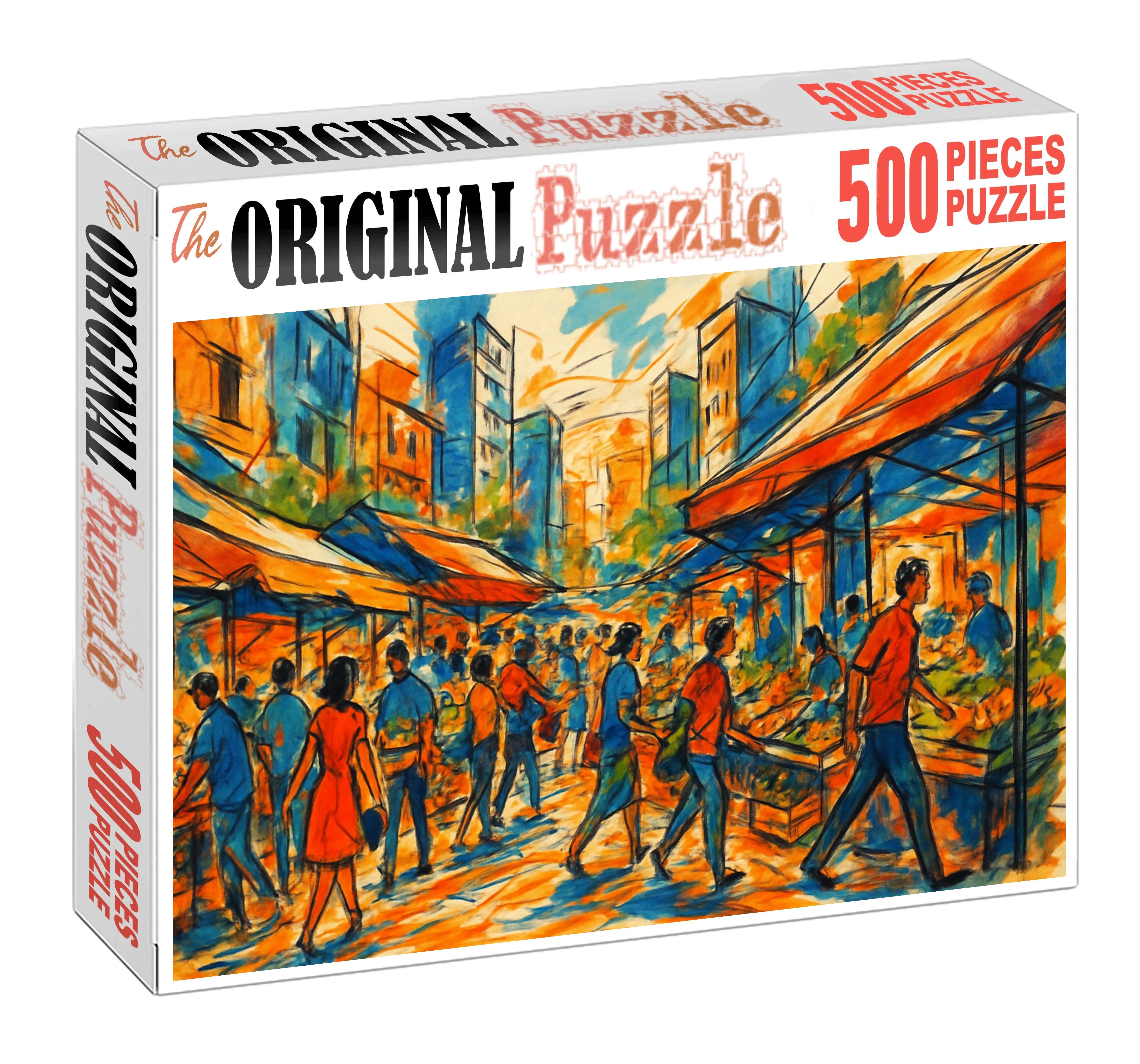 Energetic City Market Loose Ink And Watercolor Sketch Puzzle Challenge