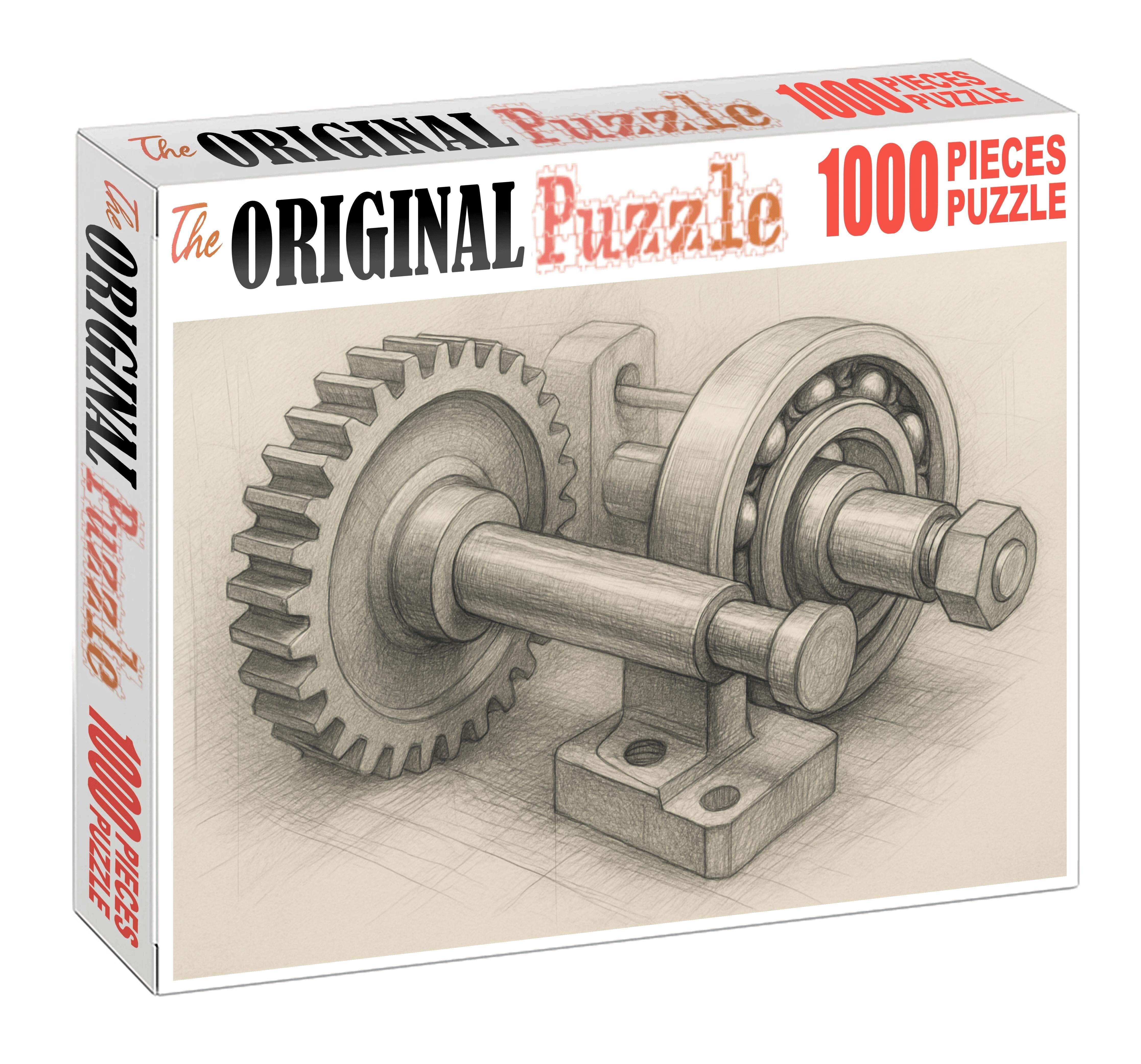 Historic Mechanical Device Sketch Precise Technical Pencil Rendering Family Puzzles
