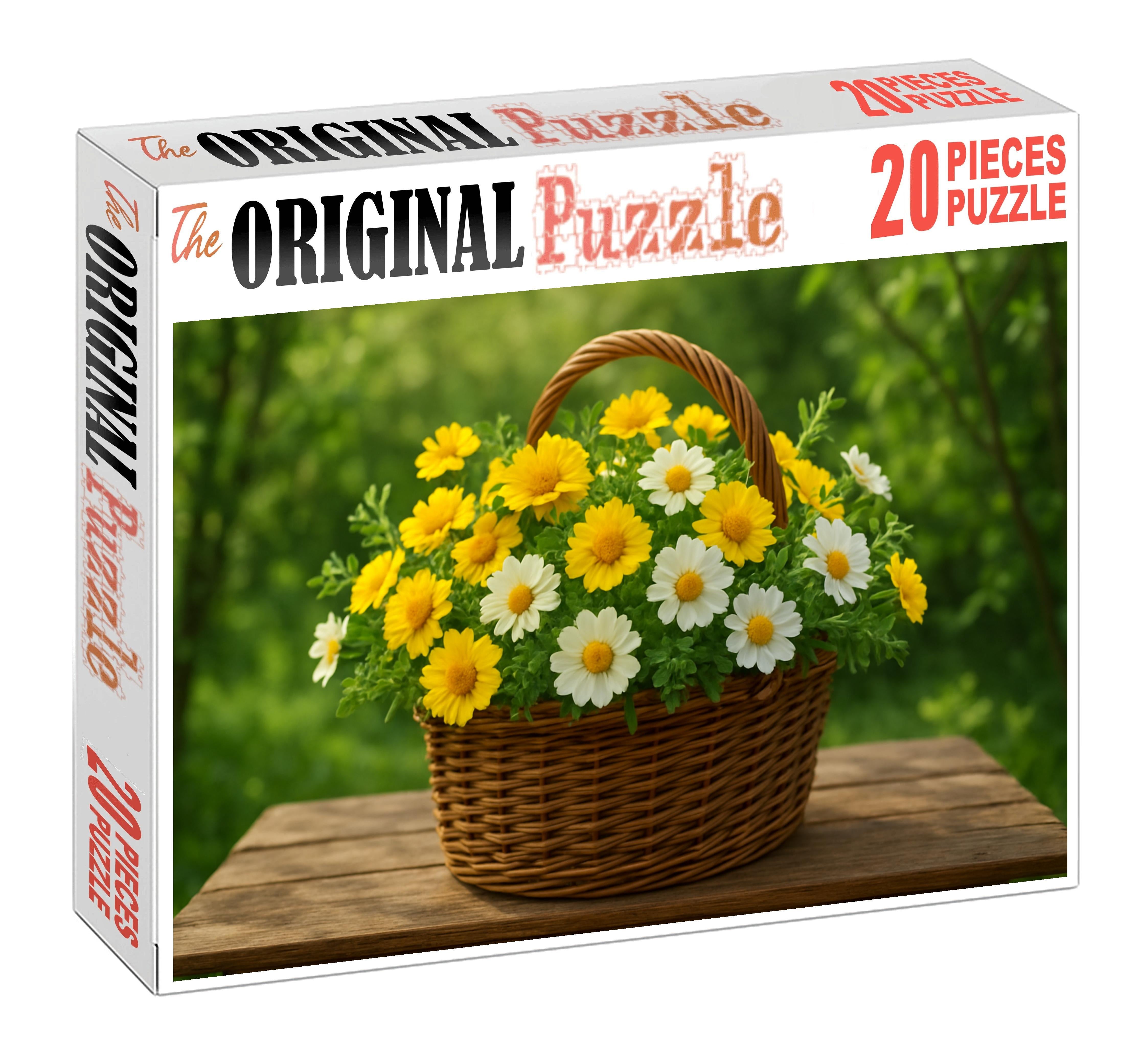 Springtime Vineyard Basket Bursting Clusters Of Yellow And White Blooms With Fresh Herb Sprigs Puzzle For Kids