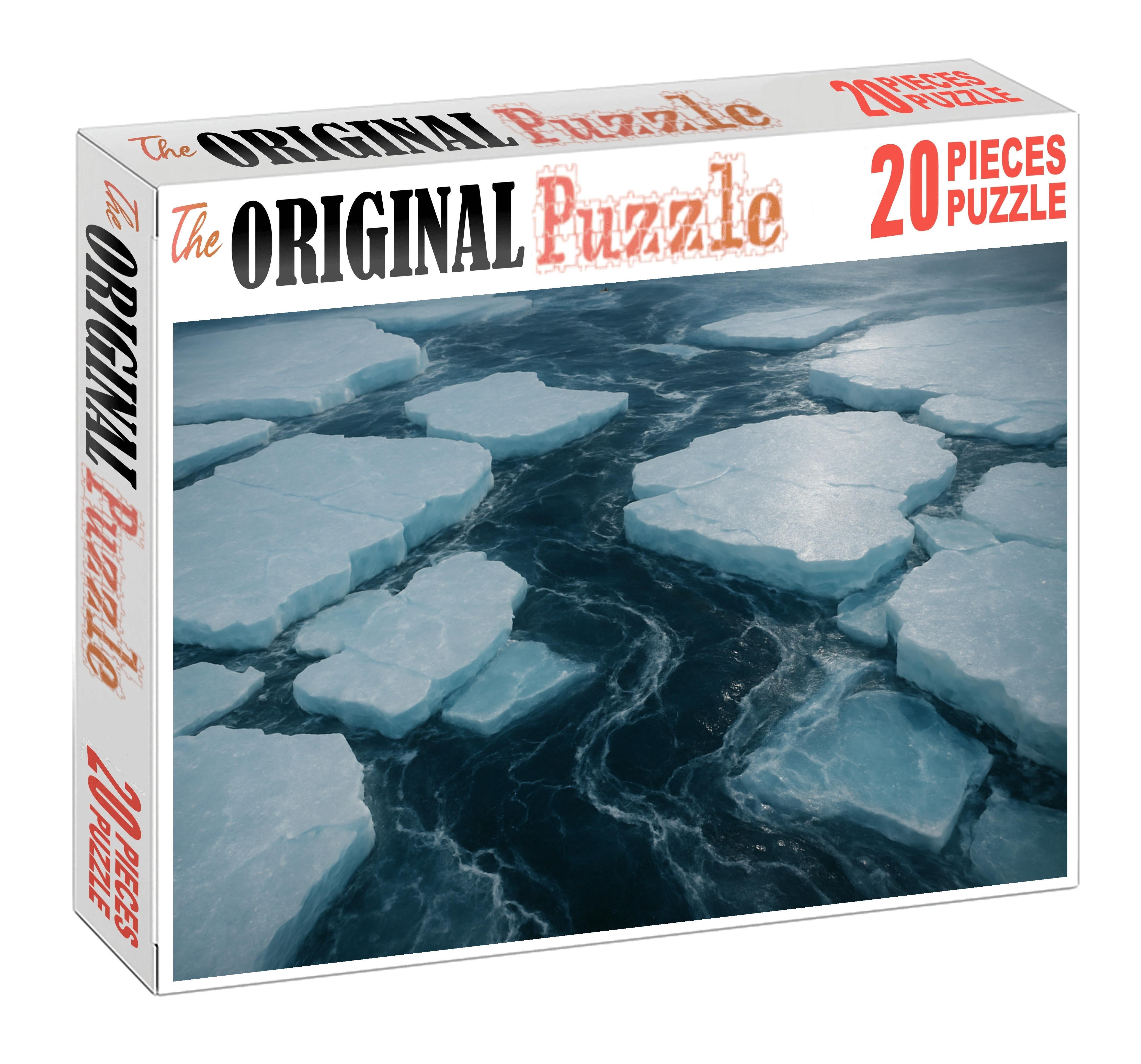 Frosty Ice Shelf Edge Cracking Ice Floes Meet Icy Ocean Depths 200 Piece Puzzle