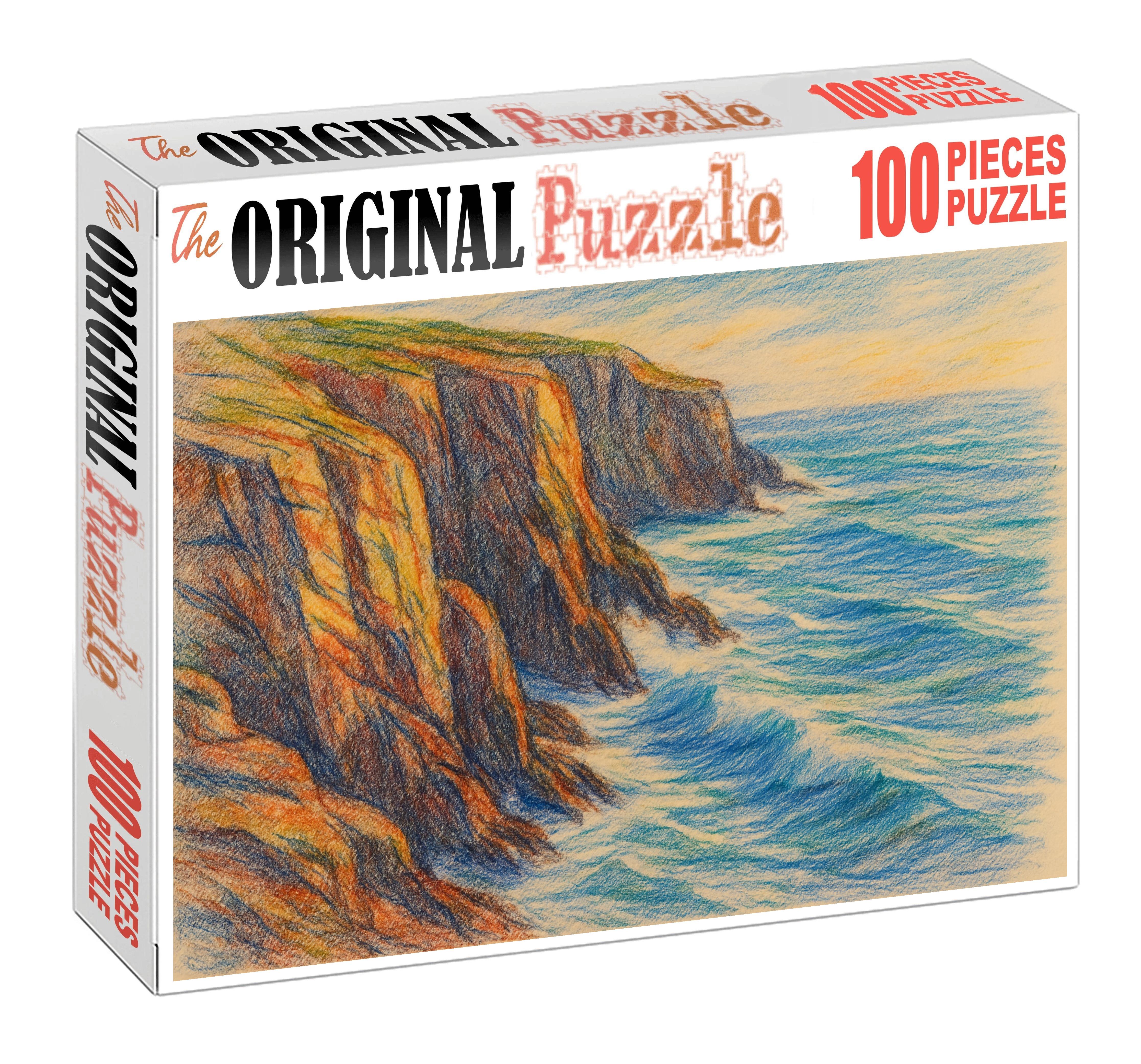 Seaside Cliff Study Watercolor Pencil Landscape With Layered Textural Effects Mini Puzzle