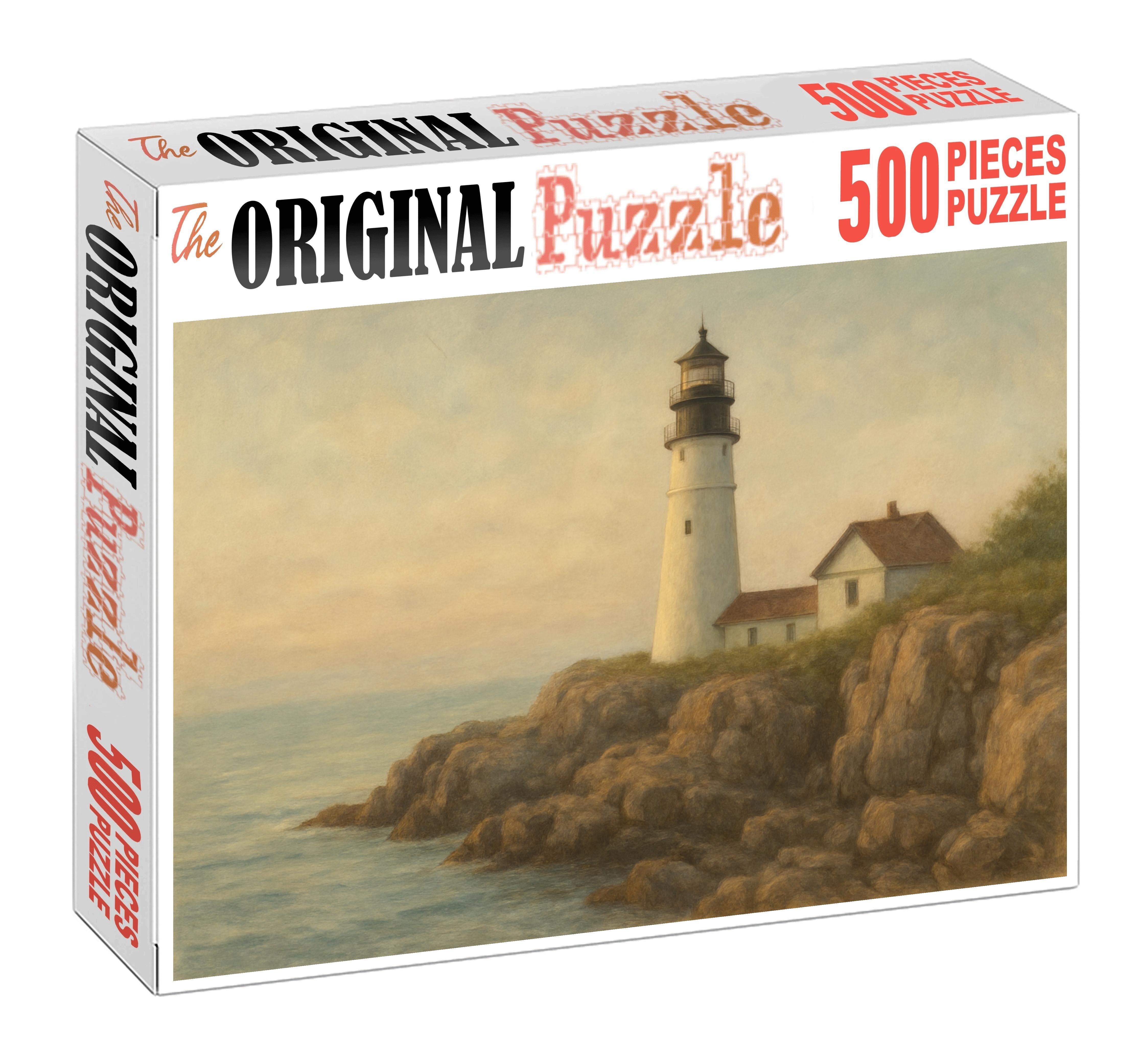 Coastal Lighthouse Scene Soft Pastel Landscape With Textured Detail Puzzle Challenge