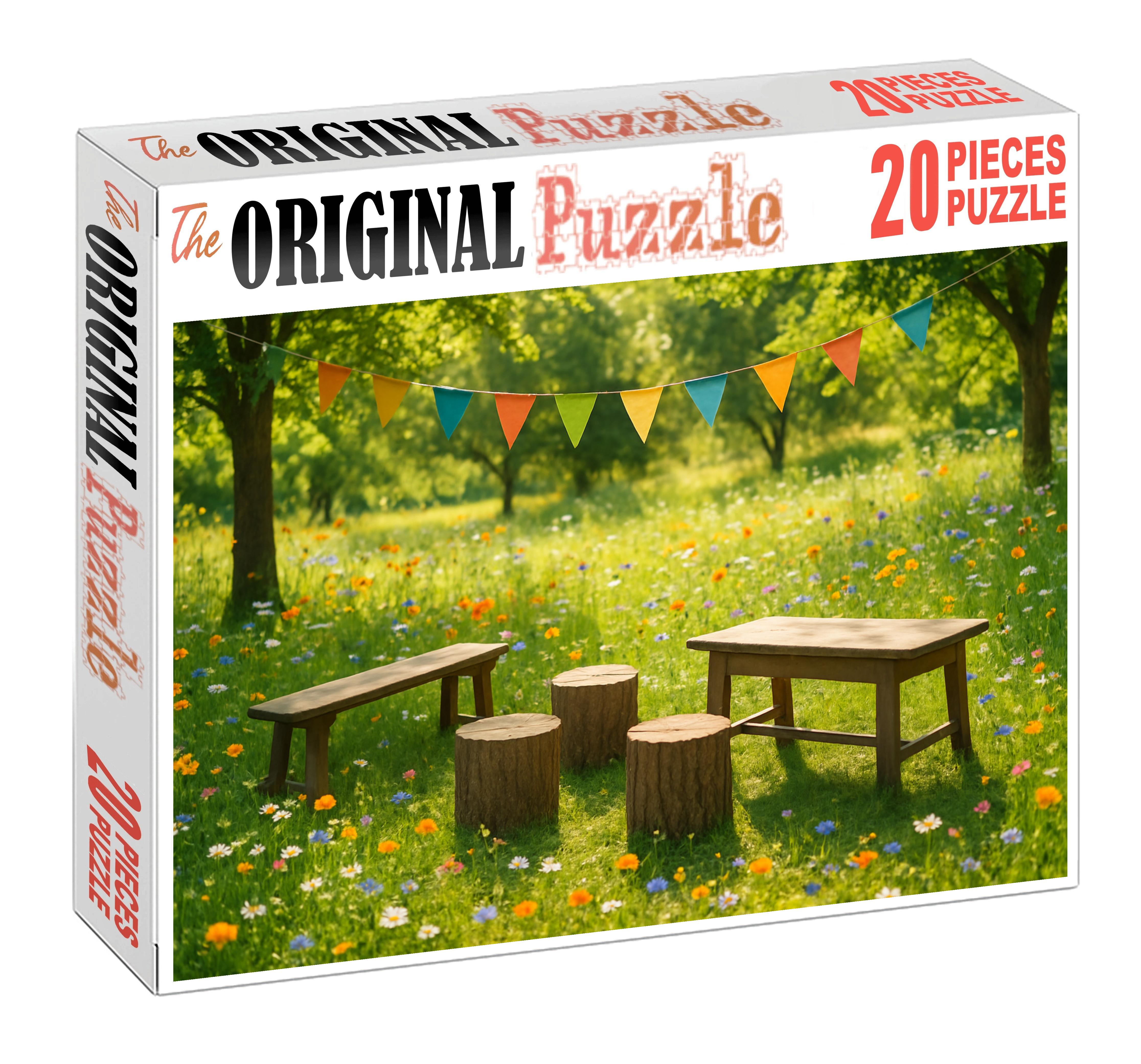 Vibrant Spring Meadow Gathering Wildflowers And Colorful Bunting 100 Piece Puzzle