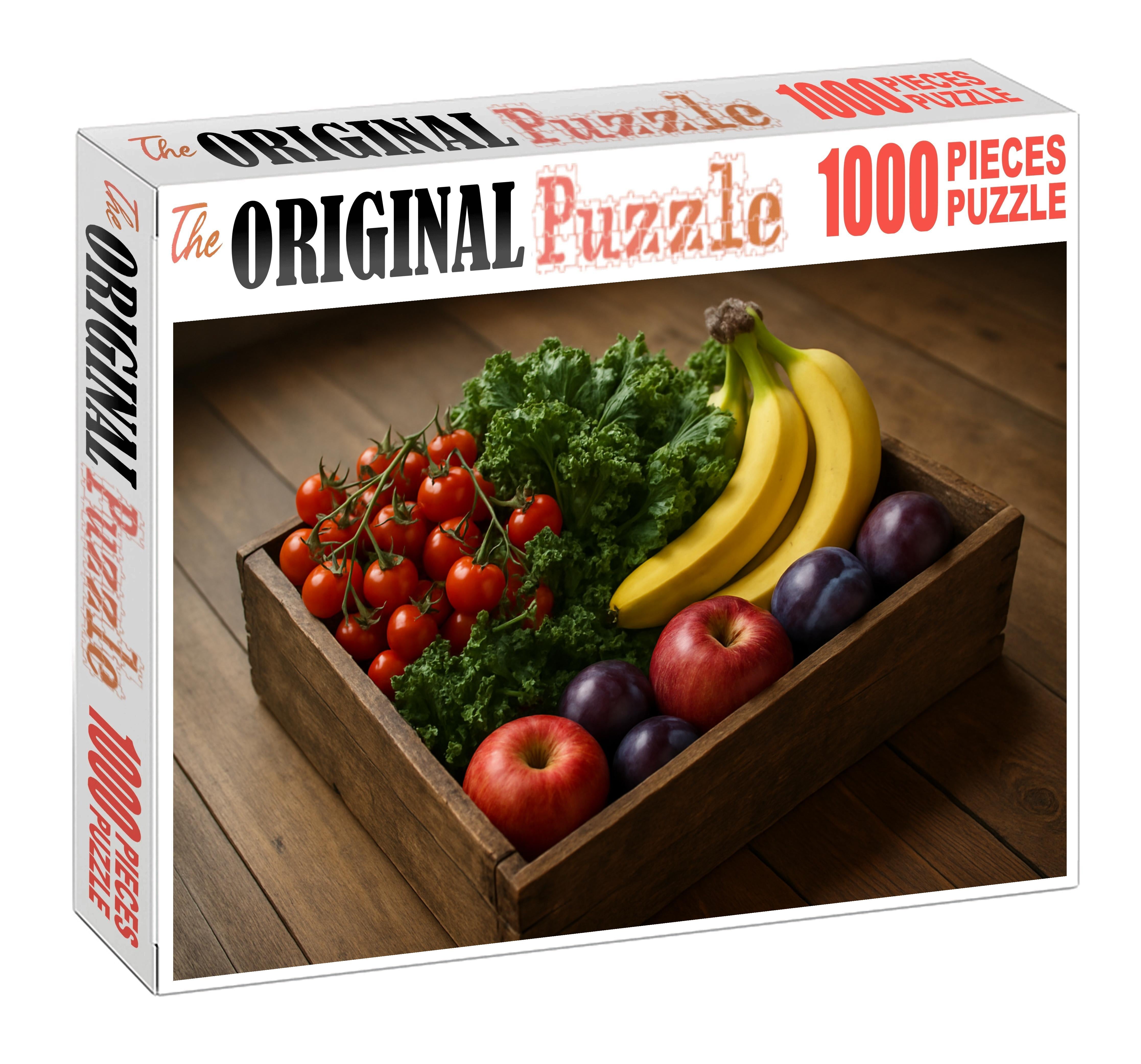 Market Abundance Colorful Crate With Mixed Fruits And Vegetables Large Format Puzzle