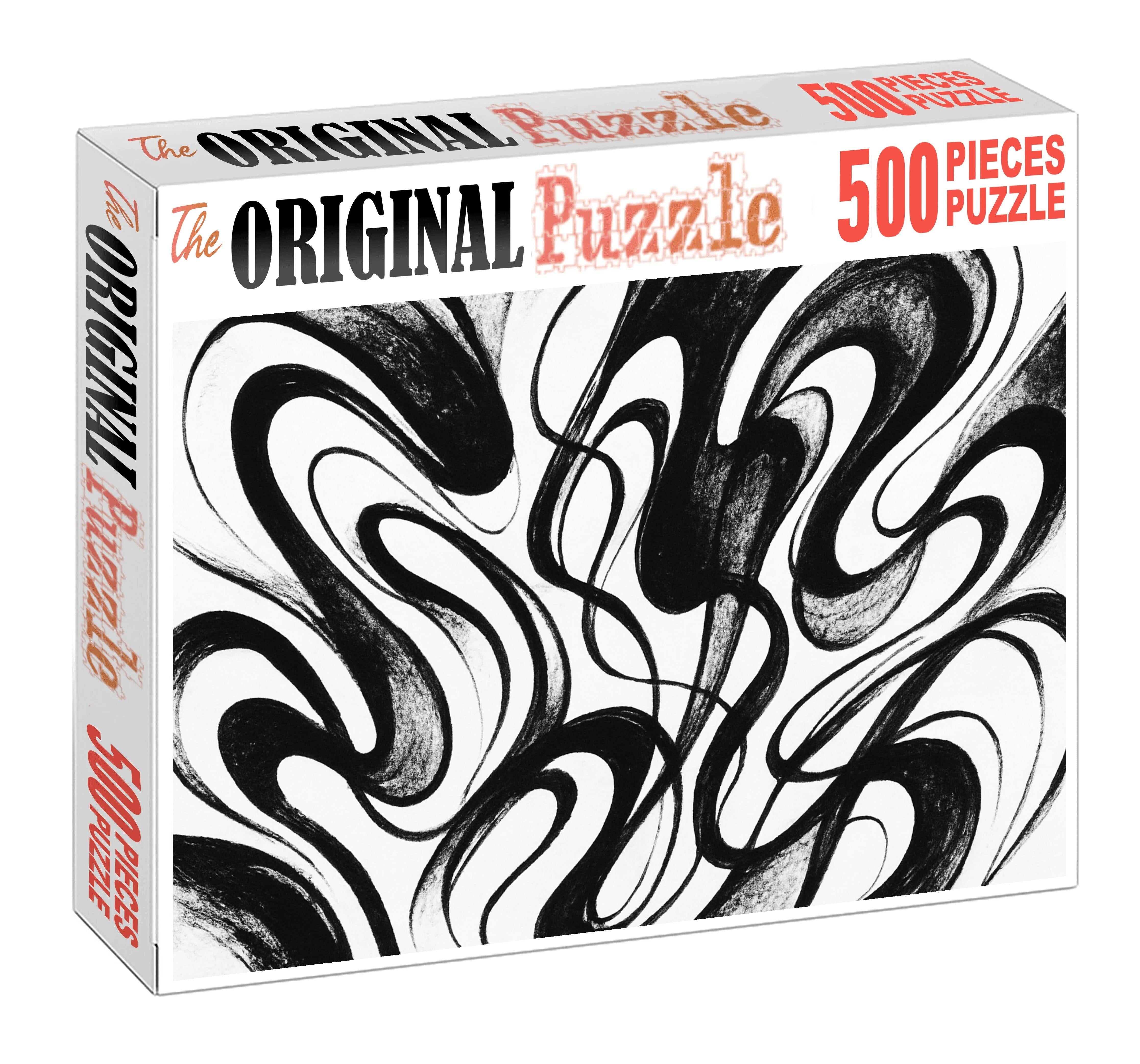Abstract Organic Forms Ink Brush Strokes With Dynamic Flow And Contrast Large Format Puzzle