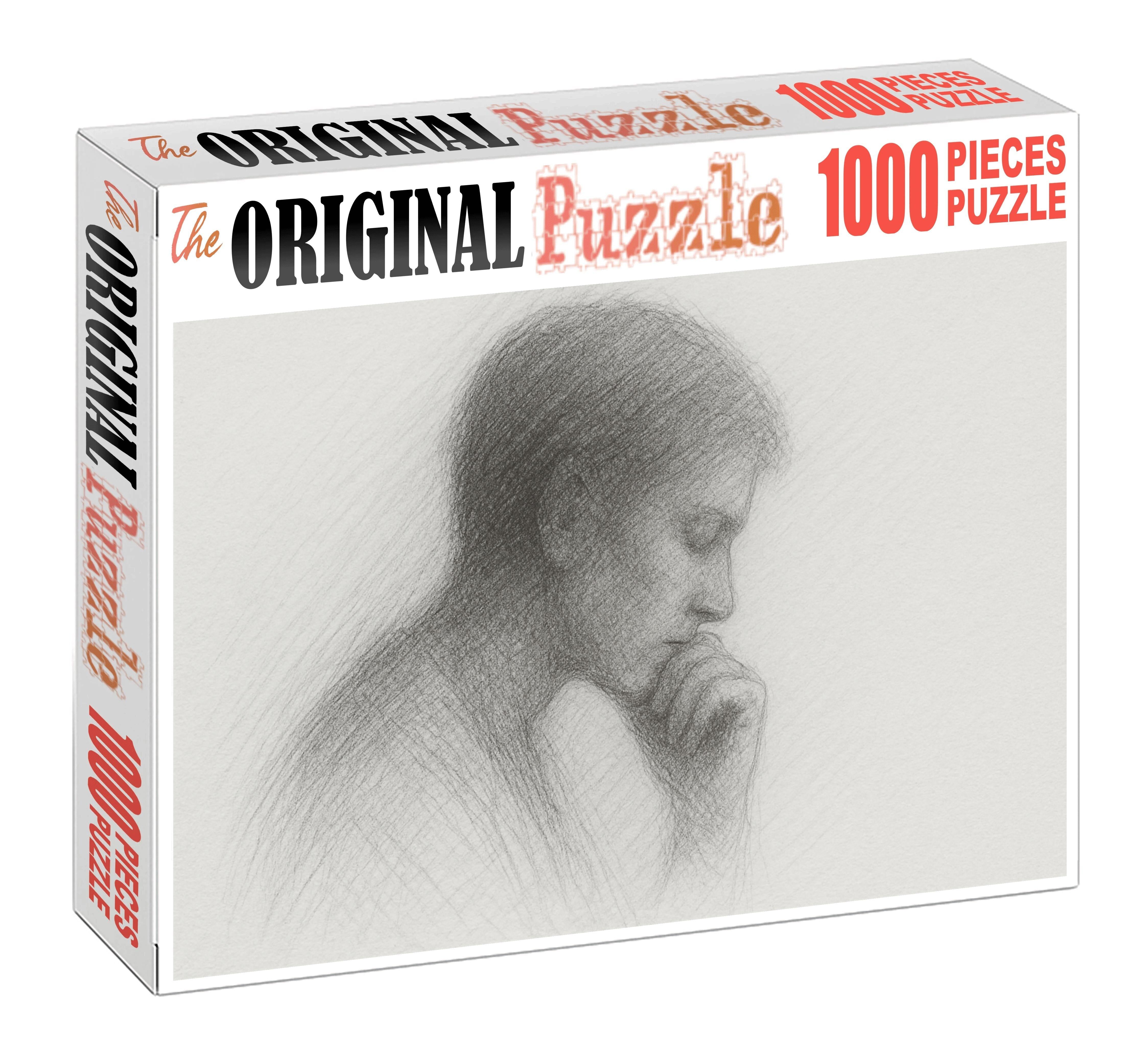 Portrait Silhouette With Layered Graphite Hatching Custom Jigsaw Puzzle