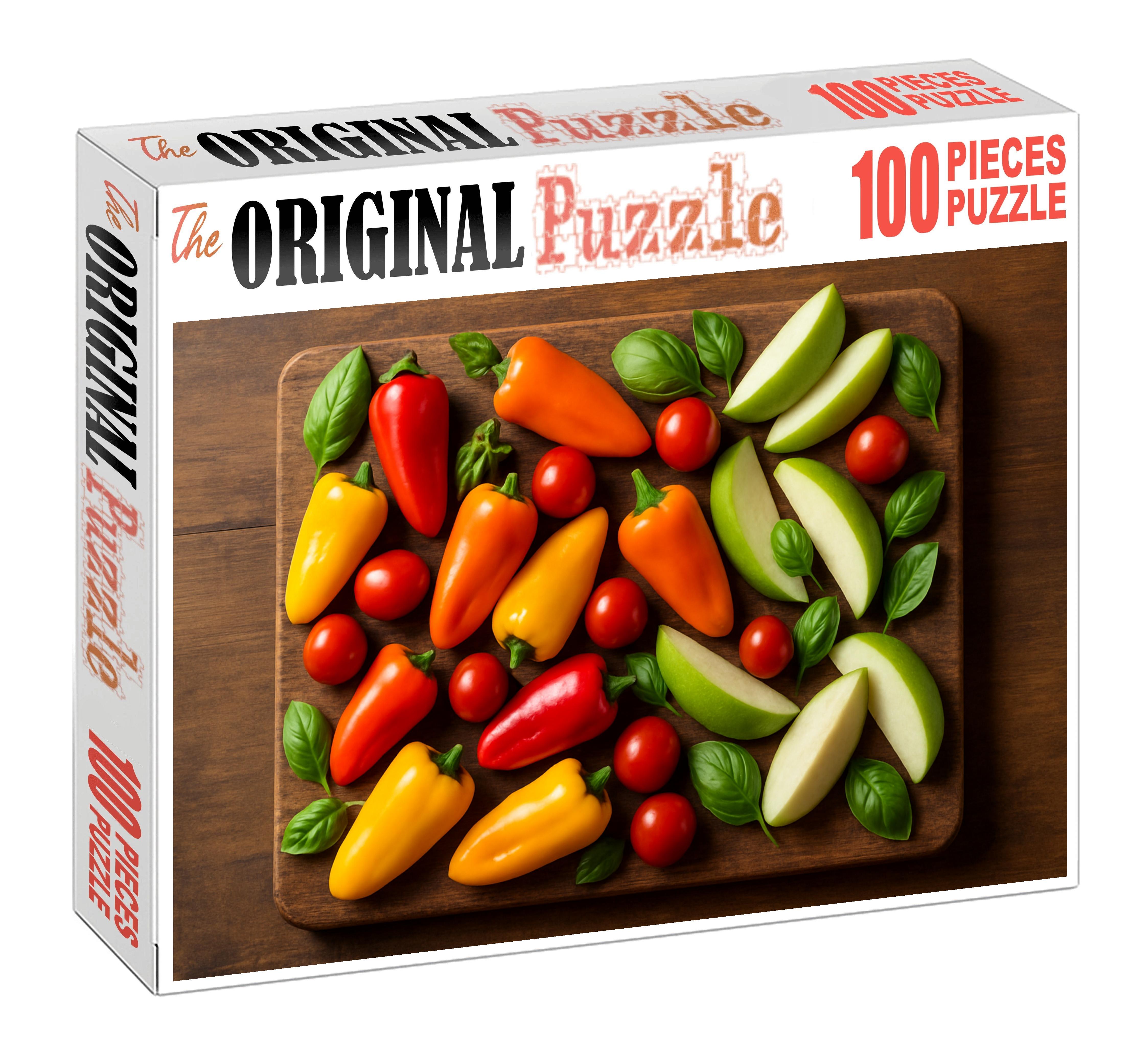 Vibrant Vegetable And Fruit Fusion Colorful Peppers Cherry Tomatoes And Apples Mini Puzzle