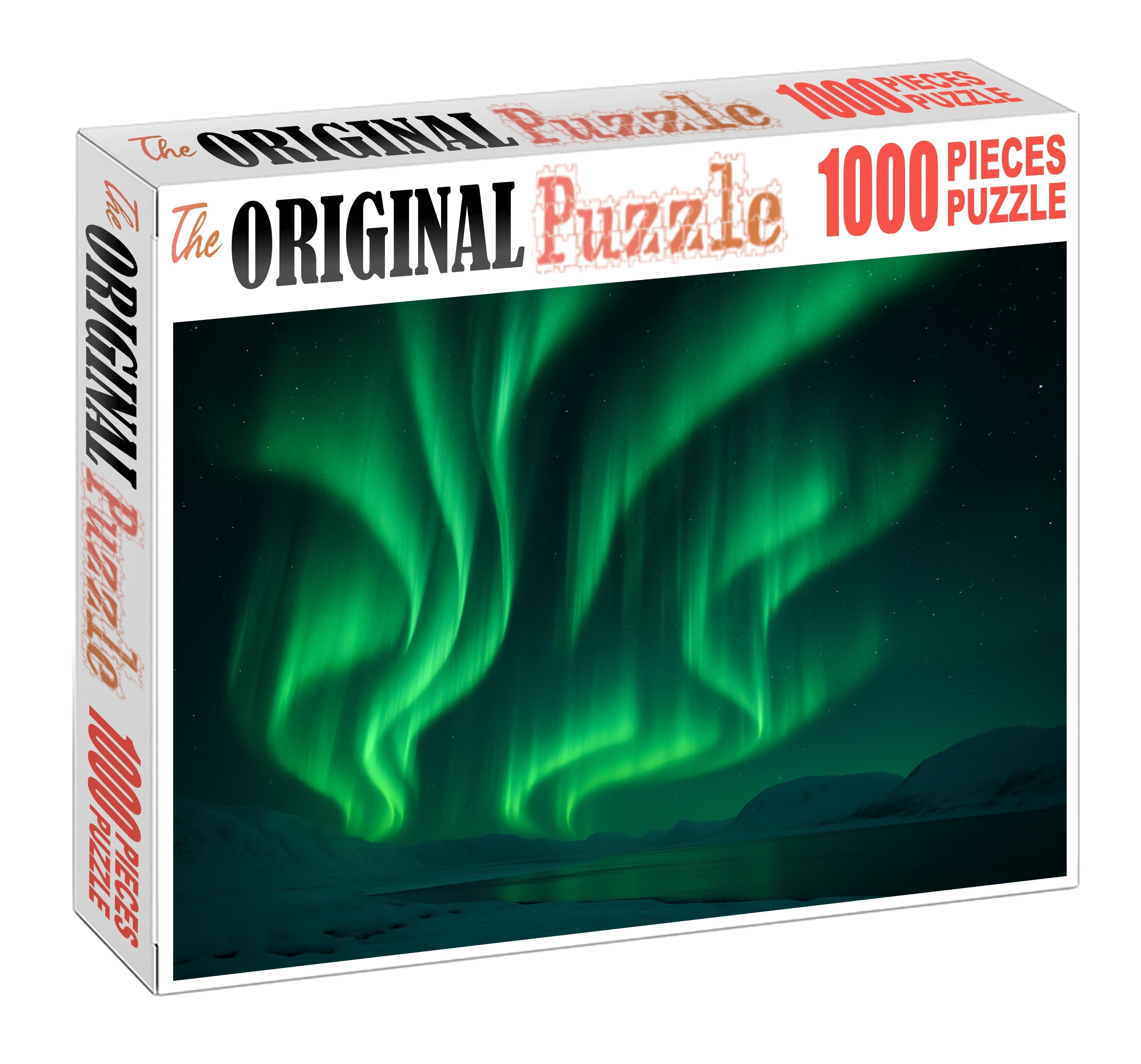 Emerald Polar Aurora Swirl Unique Puzzle Design