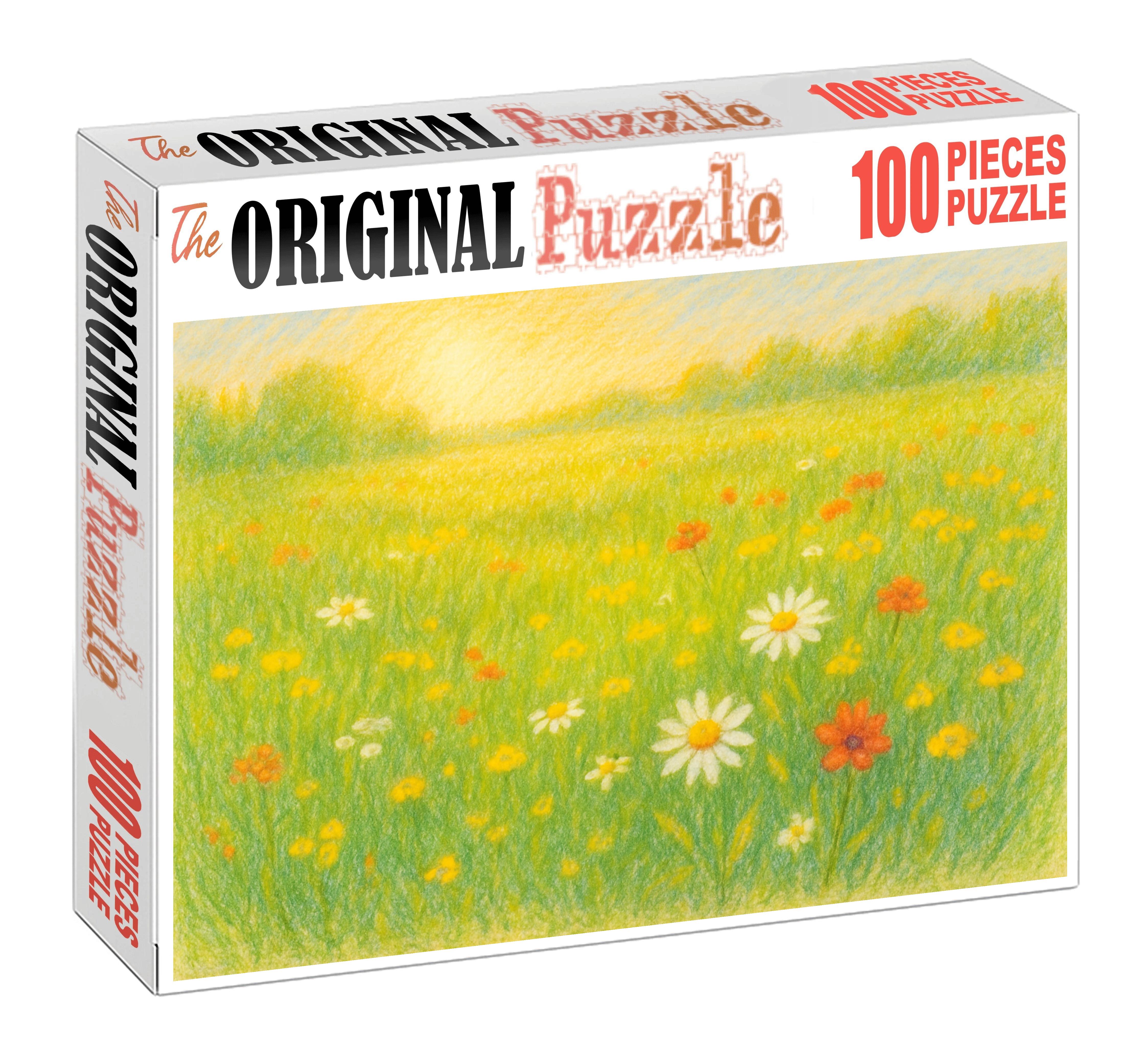 Sunlit Meadow Study Colored Pencil Layers With Gentle Line Definition Large Format Puzzle