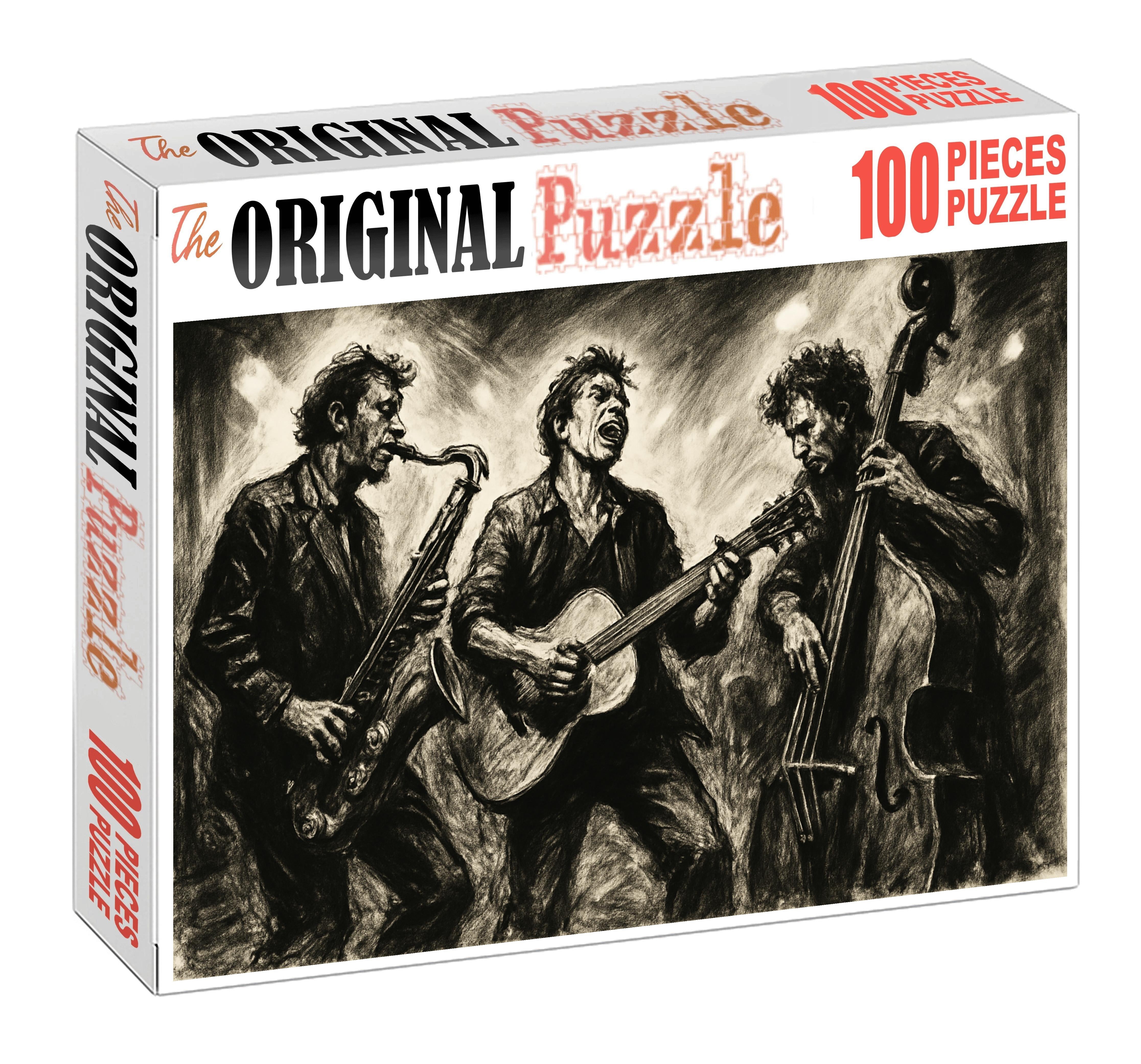 Energetic Street Musicians Expressive Charcoal Figure Study 20 Piece Puzzle