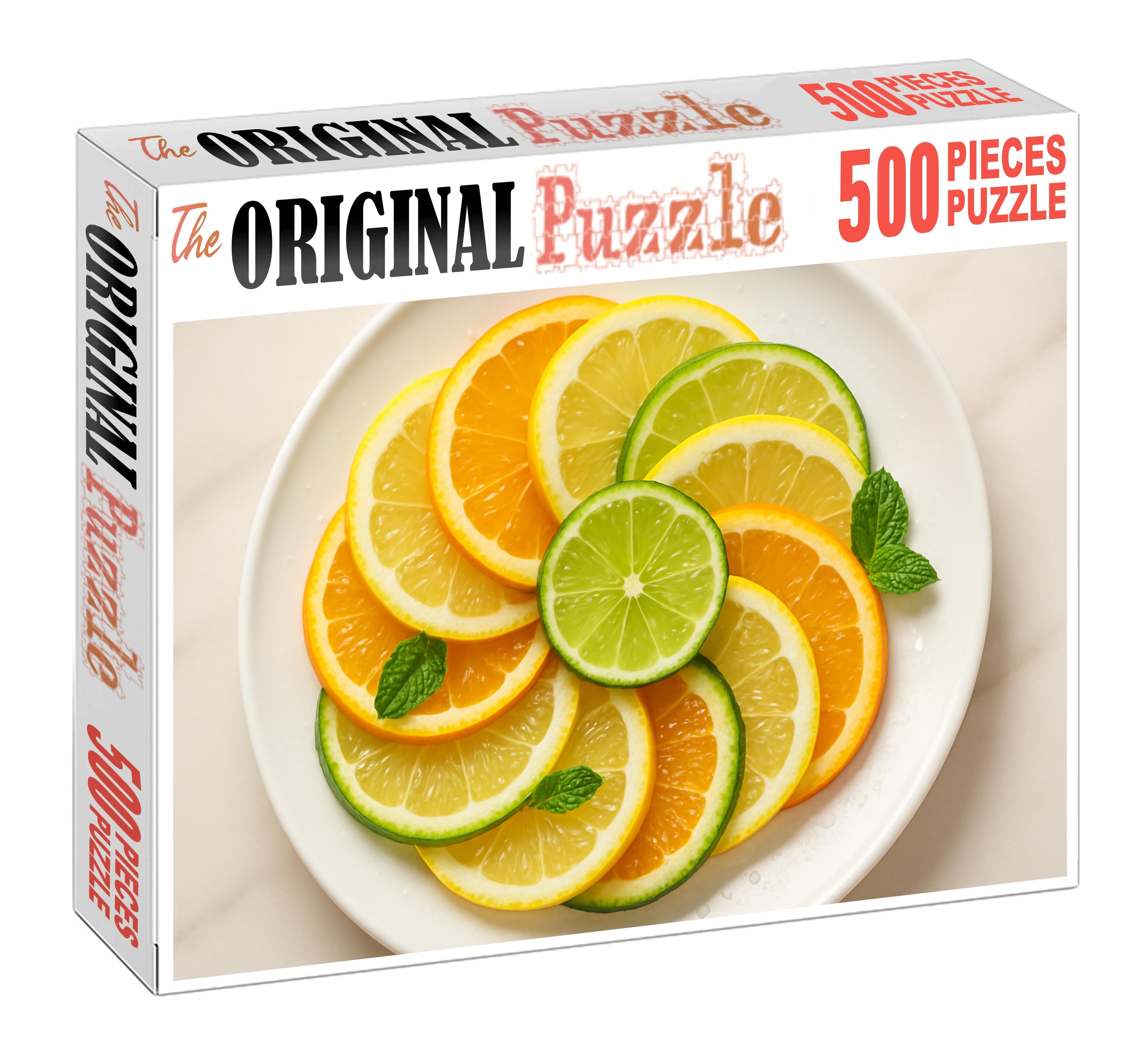 Sunlit Citrus Spiral Radiant Arrangement Of Oranges Lemons And Limes Premium Puzzle Pieces