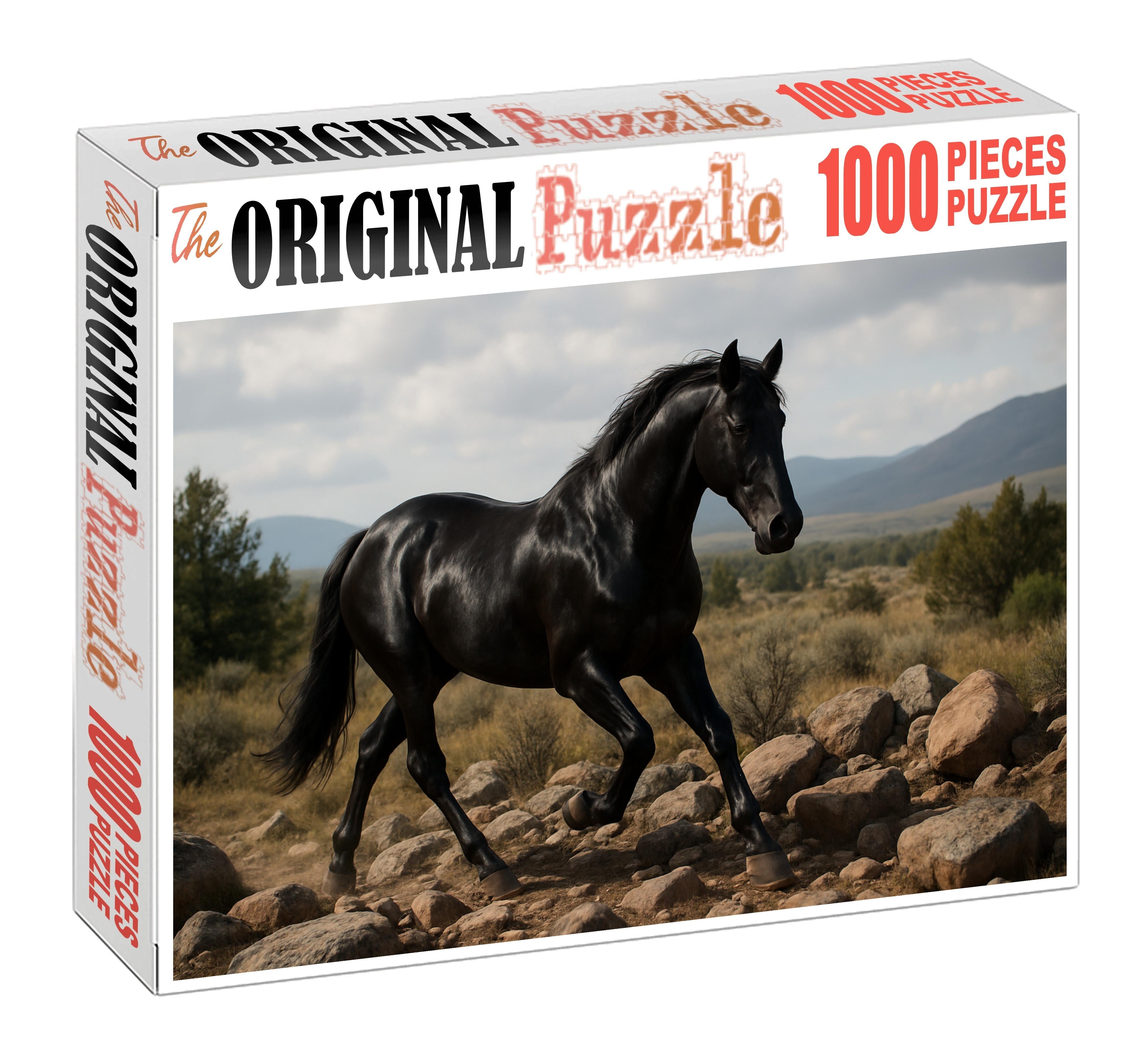 Midnight Velvet Mustang Sleek Black Gelding With Surefooted Gait Large Format Puzzle