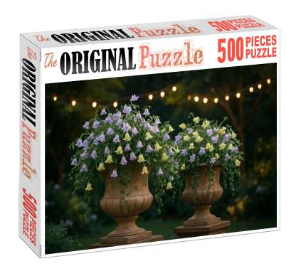 Twilight Garden Glow Lavender And Soft Yellow Blooms In Rustic Urns 50 Piece Puzzle