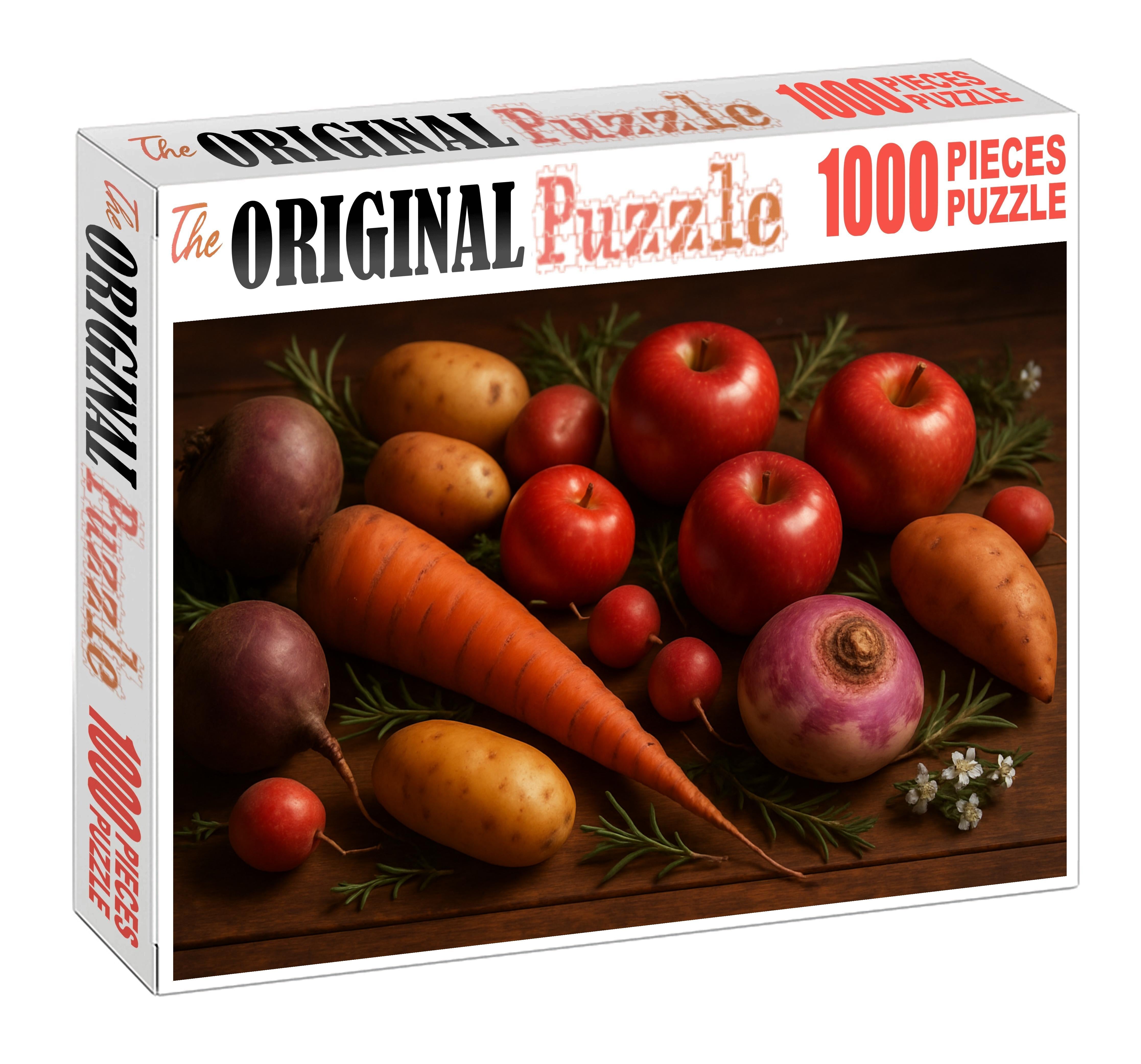 Harvest Bounty Rustic Table Display Of Root Vegetables And Apples With Floral Accents Premium Puzzle Pieces